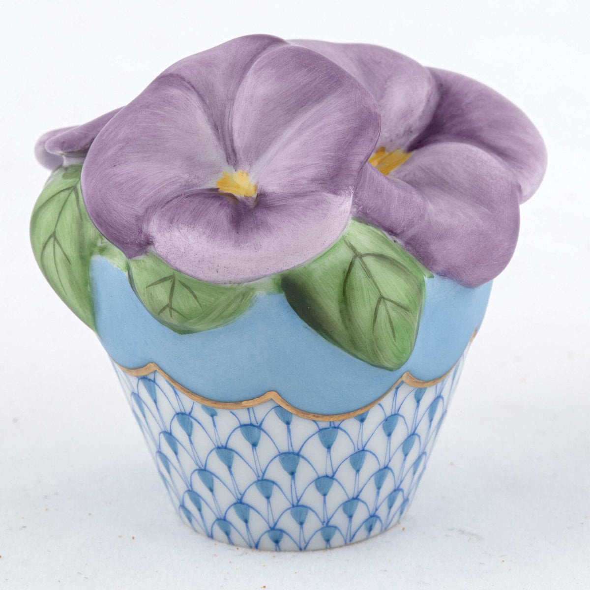 Herend Pansies in Flowerpot Figurine – Blue, alternate view