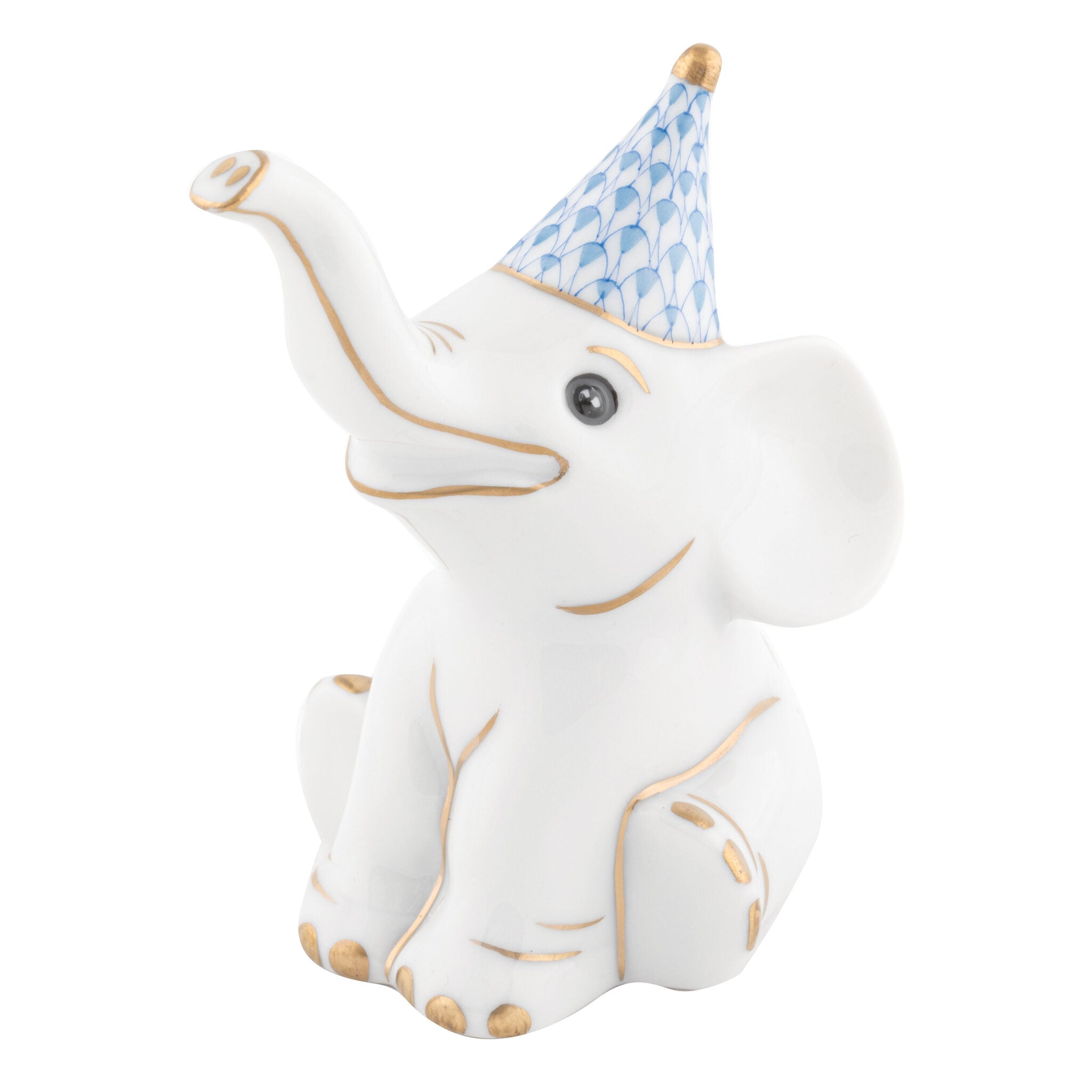 Party Elephant Figurine in hand-painted Blue porcelain by Herend of Hungary