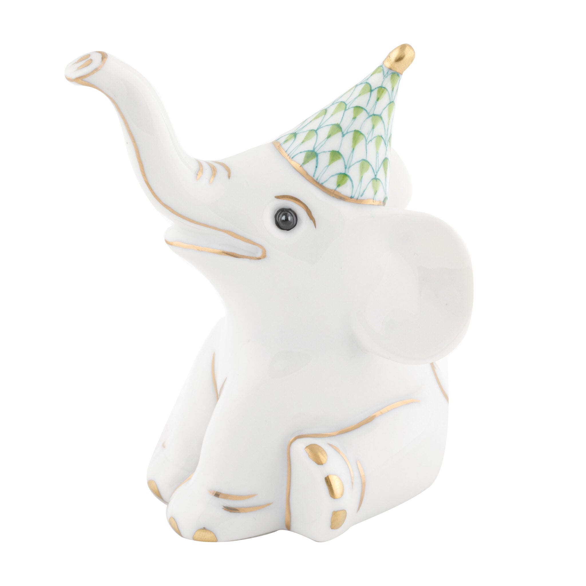 Herend Party Elephant Figurine porcelain figurine painted in the Key Lime fishnet pattern