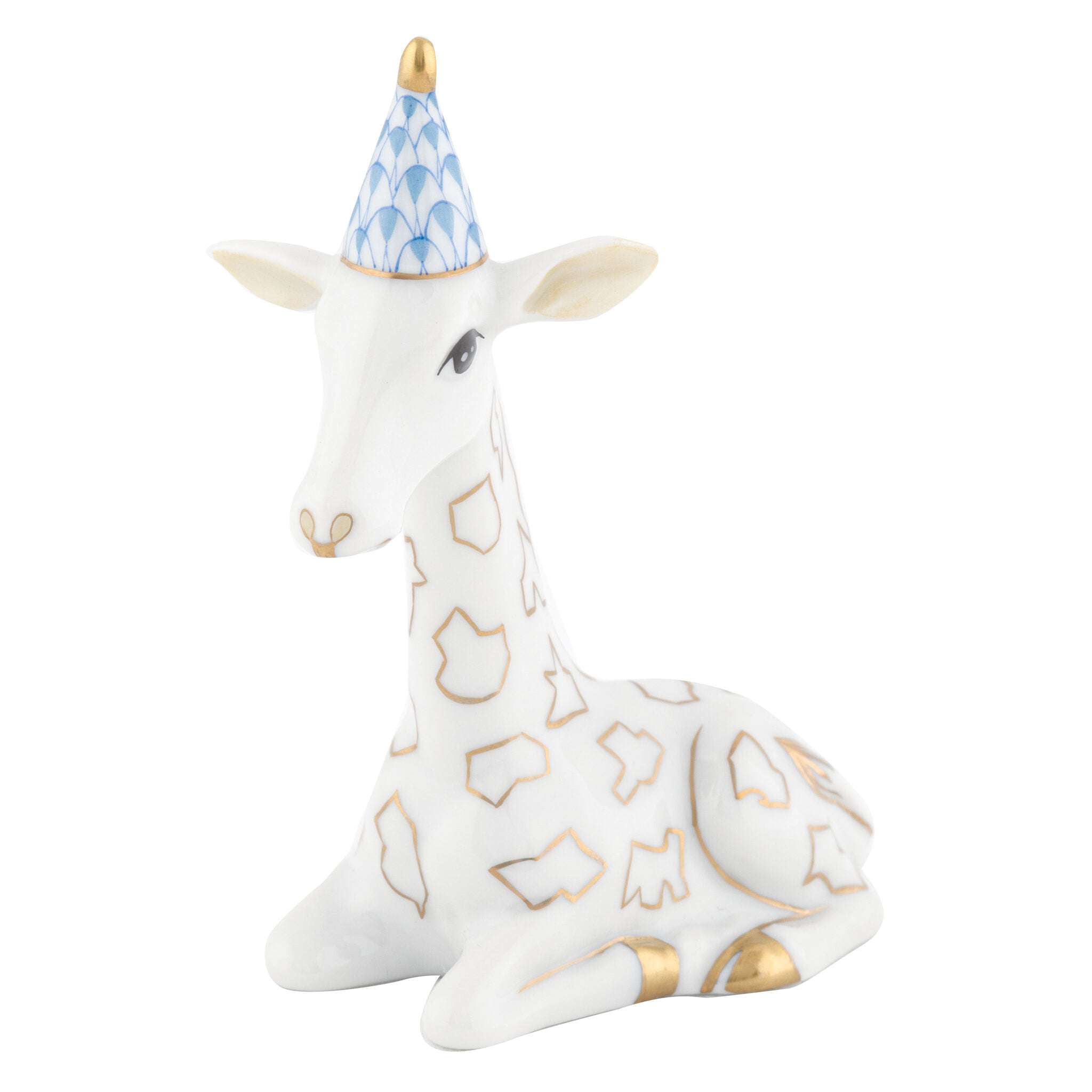 Party Giraffe Figurine in hand-painted Blue porcelain by Herend of Hungary
