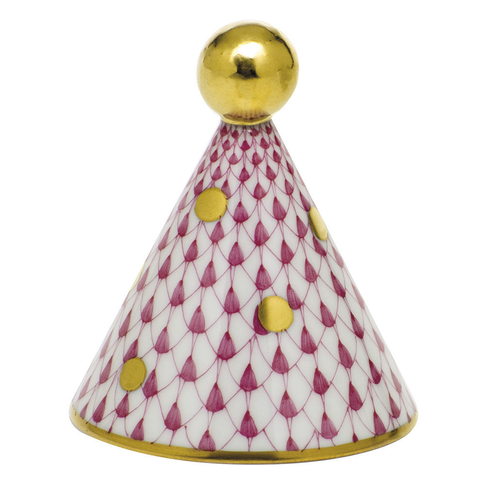 Herend Party Hat Figurine porcelain figurine painted in the Raspberry fishnet pattern