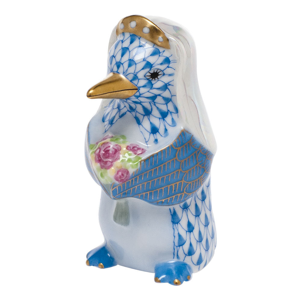 Herend Penguin Bride Figurine porcelain figurine painted in the Blue fishnet pattern