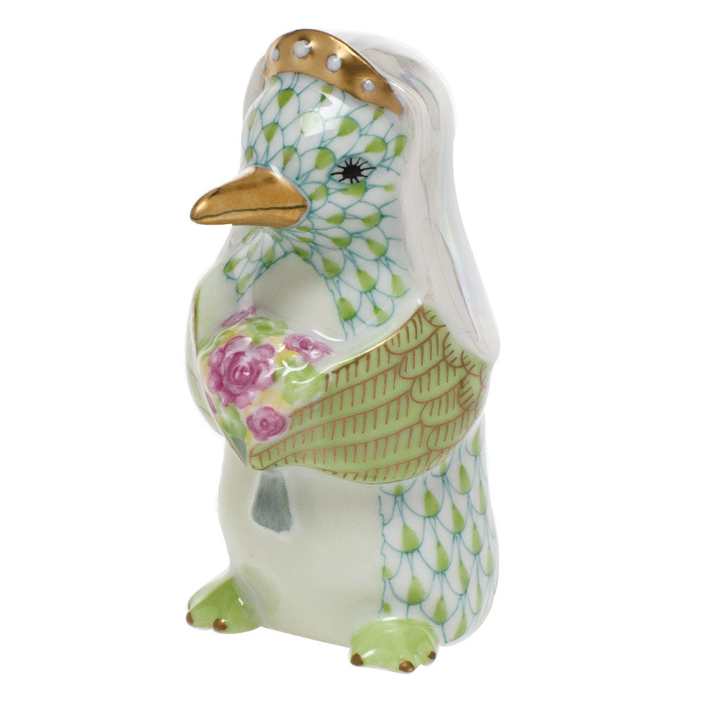 Key Lime fishnet Penguin Bride Figurine figurine, hand-painted Herend porcelain with 24k gold accents
