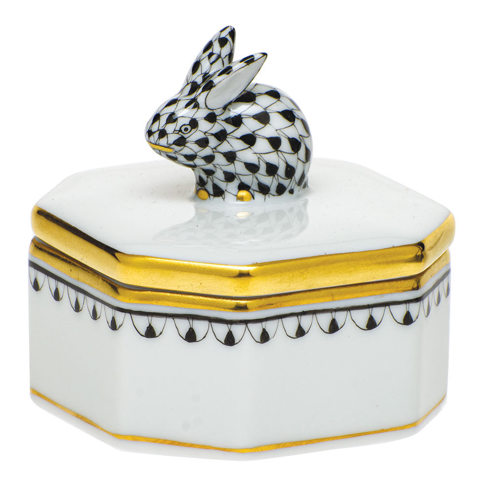 Petite Octagonal Box in hand-painted Black porcelain by Herend of Hungary