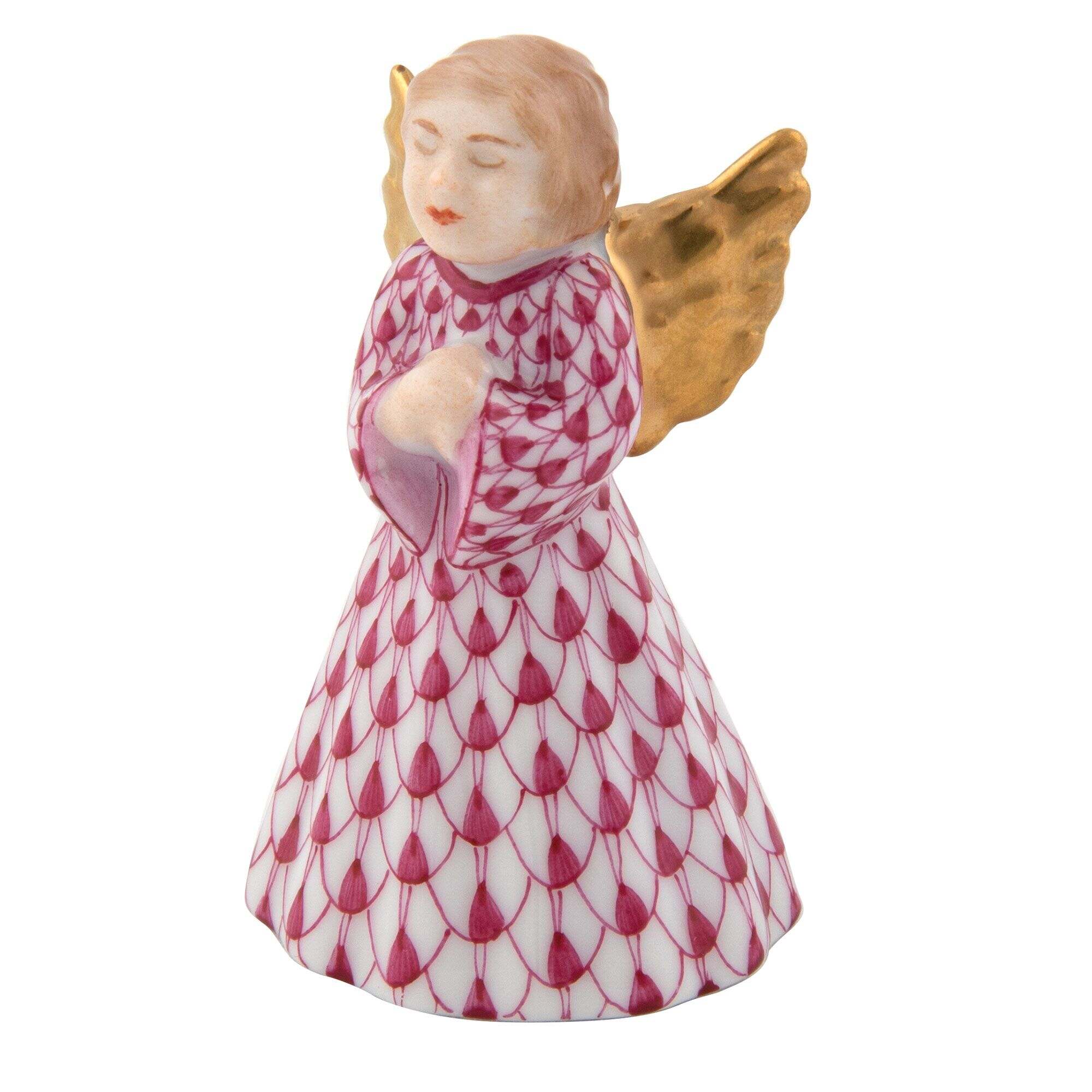 Petite Praying Angel Figurine in hand-painted Raspberry porcelain by Herend of Hungary