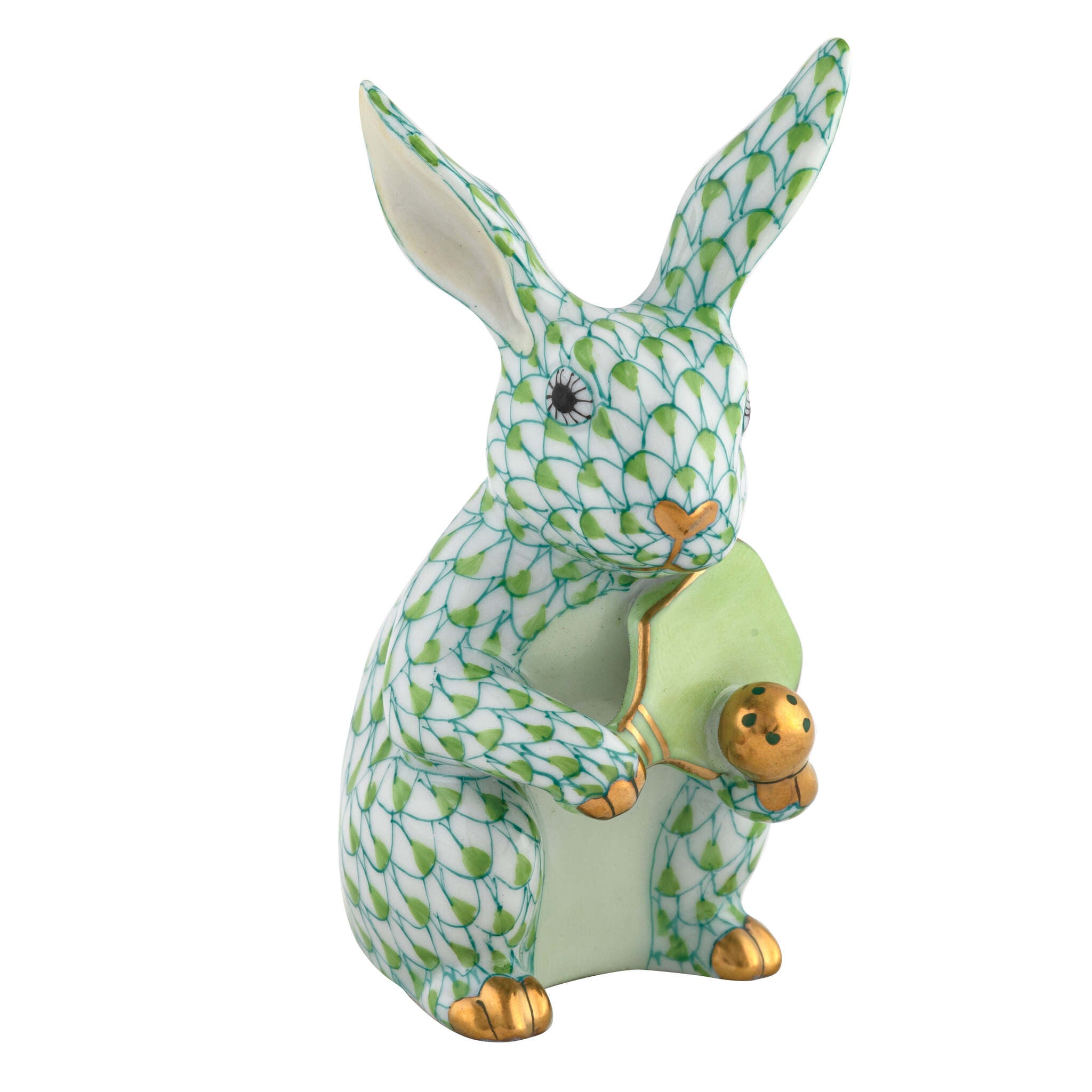 Key Lime fishnet Pickleball Bunny Figurine figurine, hand-painted Herend porcelain with 24k gold accents