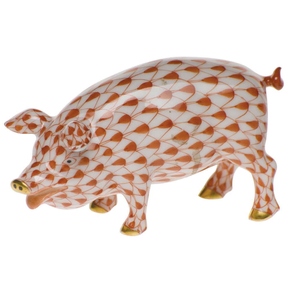 Pig Figurine in hand-painted Rust porcelain by Herend of Hungary
