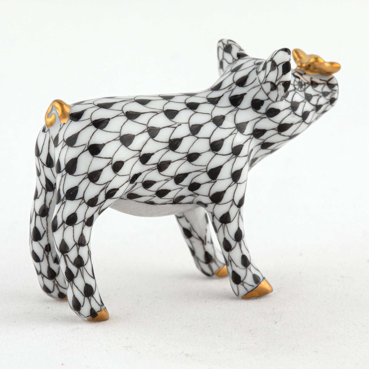 Herend Pig with Butterfly Figurine – Black, alternate view
