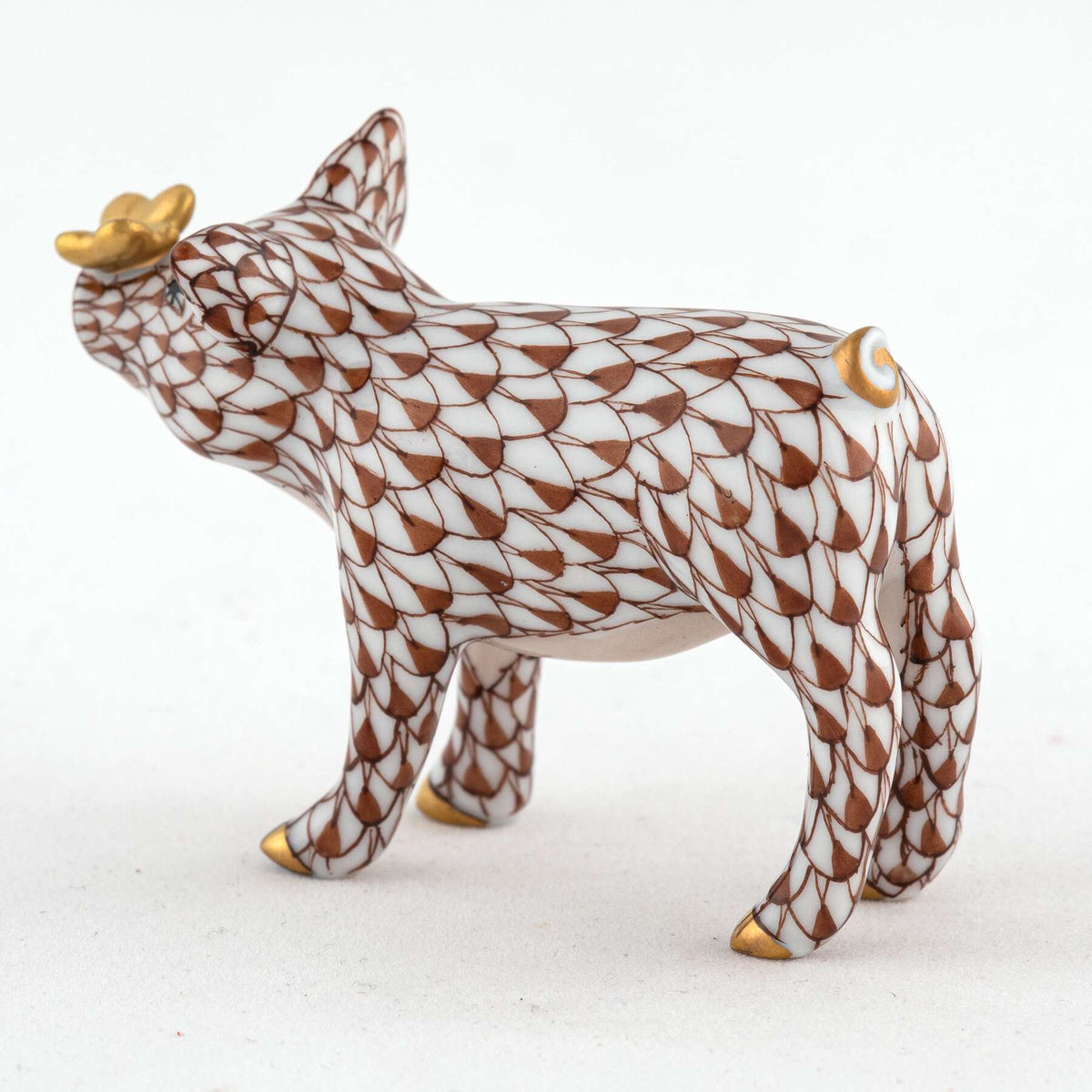 Herend Pig with Butterfly Figurine – Chocolate, alternate view
