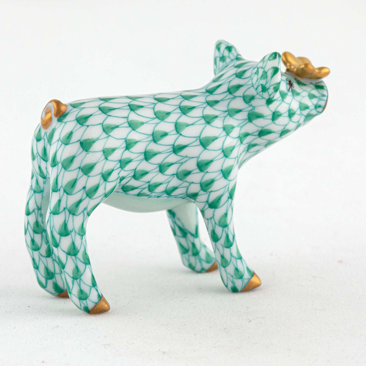 Herend Pig with Butterfly Figurine – Green, alternate view