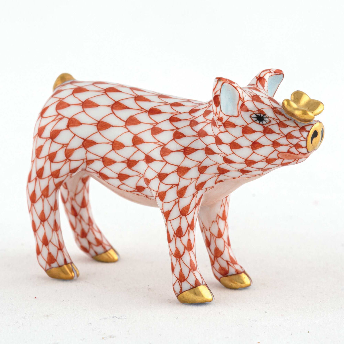 Herend Pig with Butterfly Figurine – Rust, alternate view