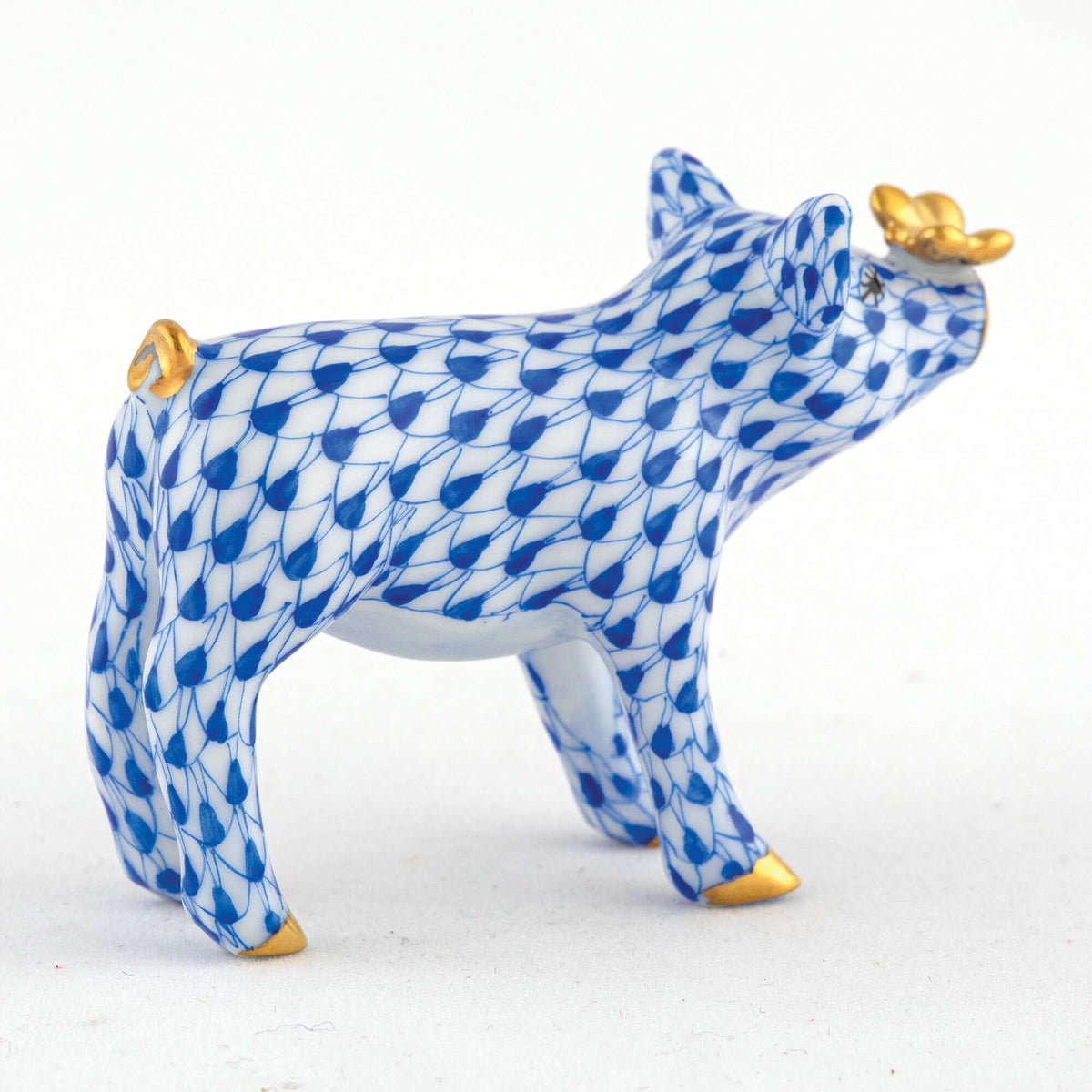 Herend Pig with Butterfly Figurine – Sapphire, alternate view