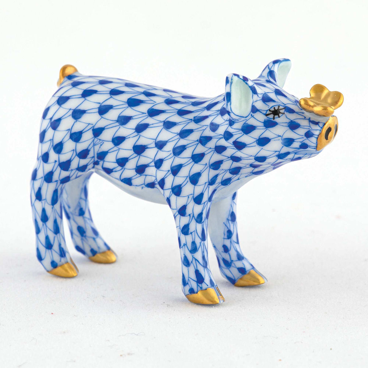 Herend Pig with Butterfly Figurine – Sapphire, alternate view