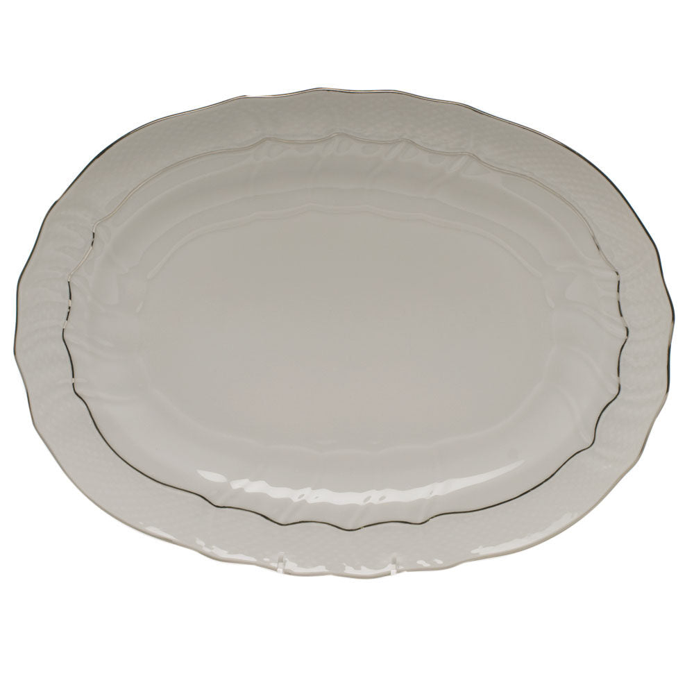 Hand-painted Herend Platinum Edge Platter in fine porcelain, 15in L X 11.5in W, on a white background