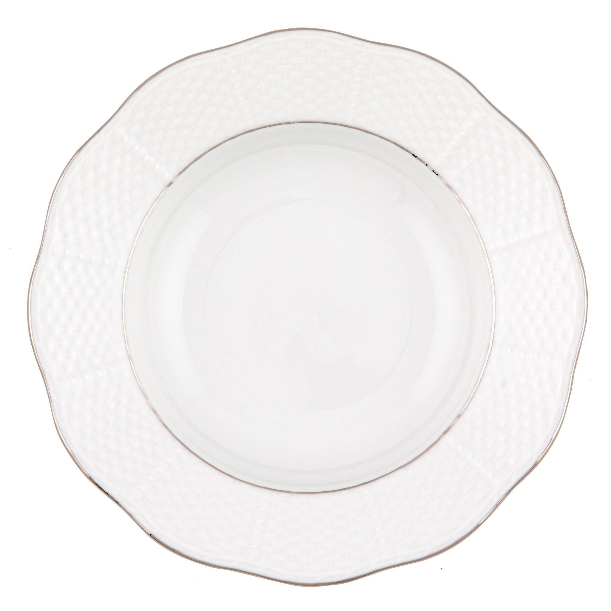 Hand-painted Herend Platinum Edge Rim Soup Plate Soup Plates & Rimmed Soup Bowl in fine porcelain, 8in D, on a white background