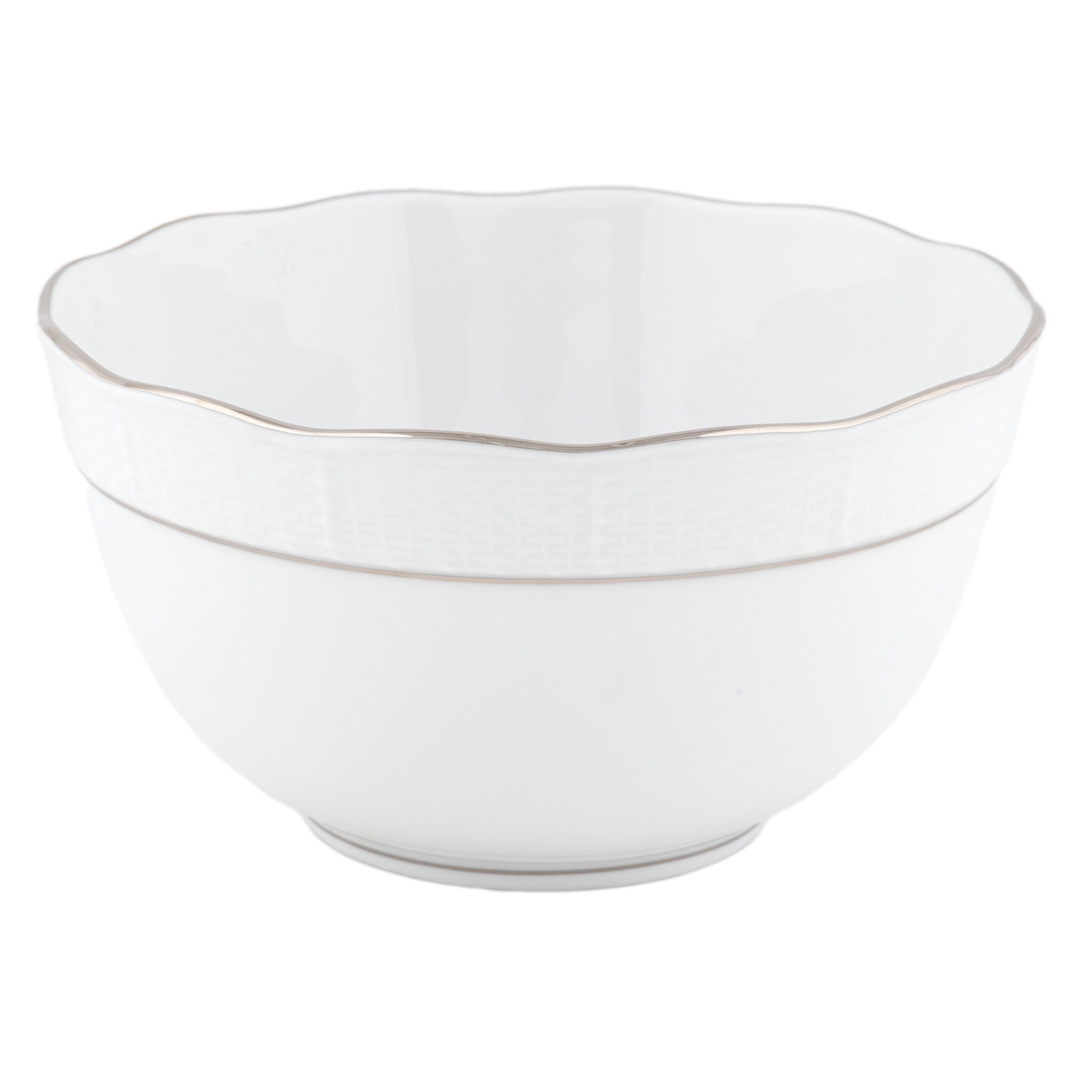 Hand-painted Herend Platinum Edge Round Bowl in fine porcelain, (3.5 PT) 7.5in D, on a white background