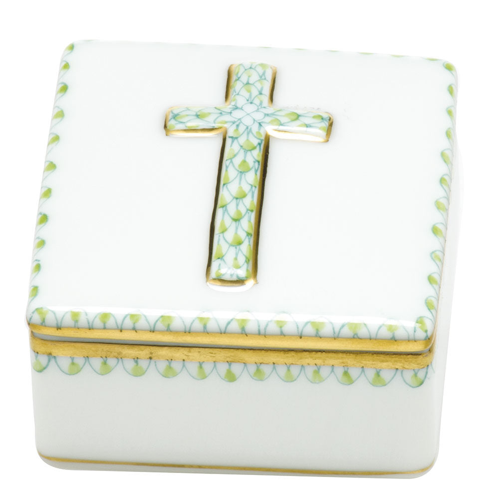 Herend Prayer Box porcelain figurine painted in the Key Lime fishnet pattern