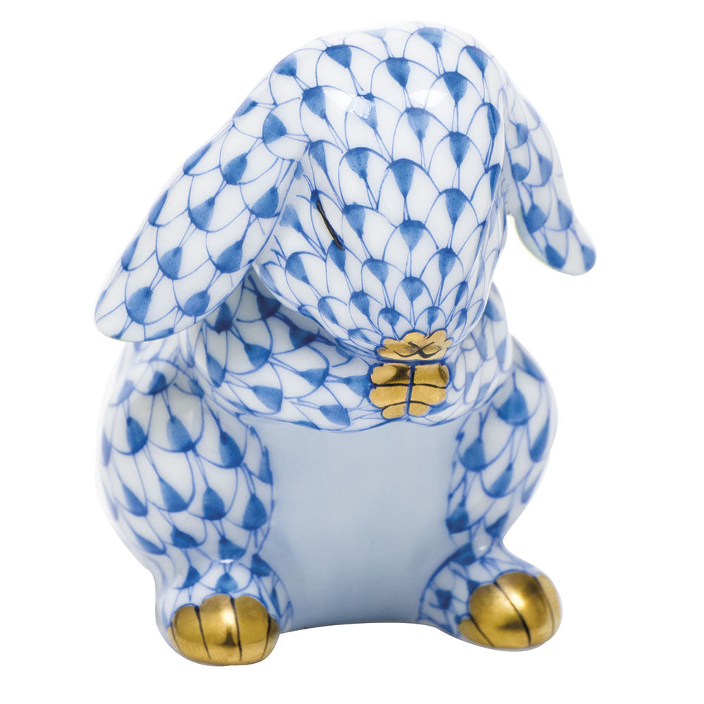 Praying Bunny Figurine in hand-painted Blue porcelain by Herend of Hungary