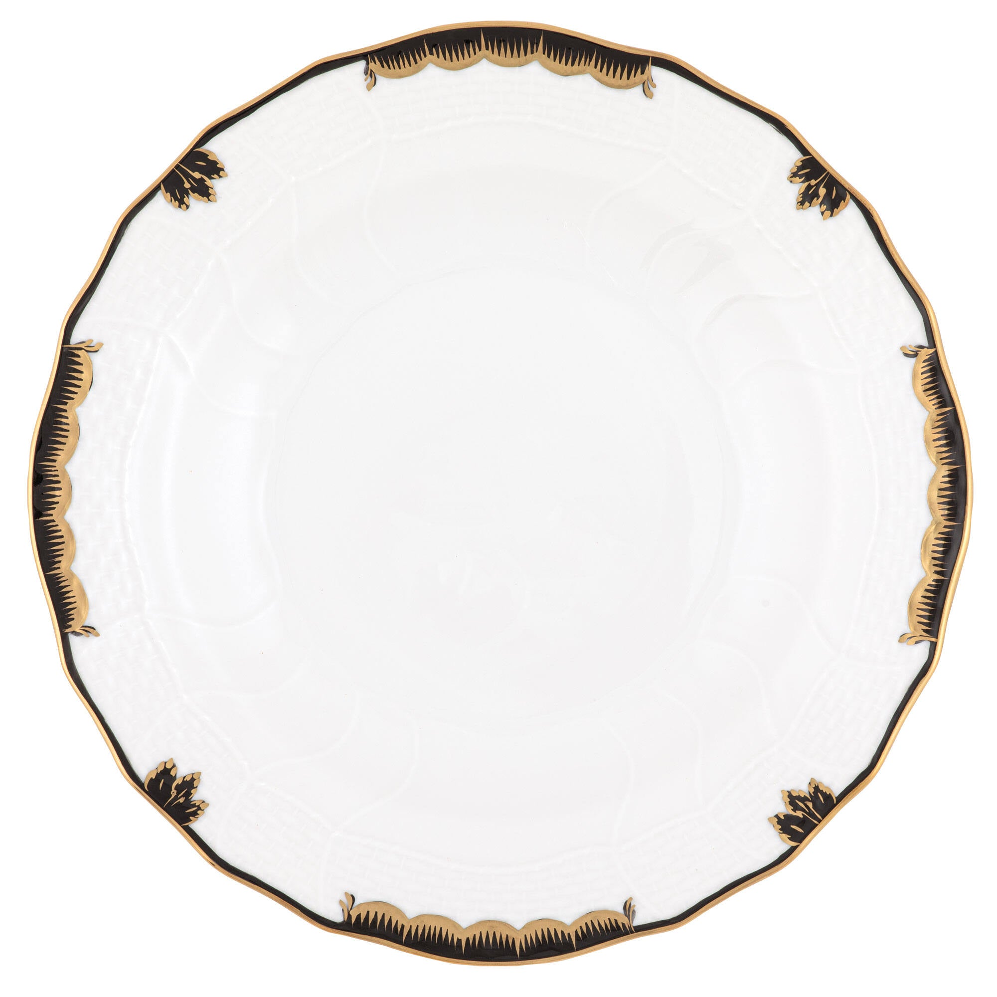 Hand-painted Herend Princess Victoria Black Dessert Plate in fine porcelain, 8.25in D, on a white background