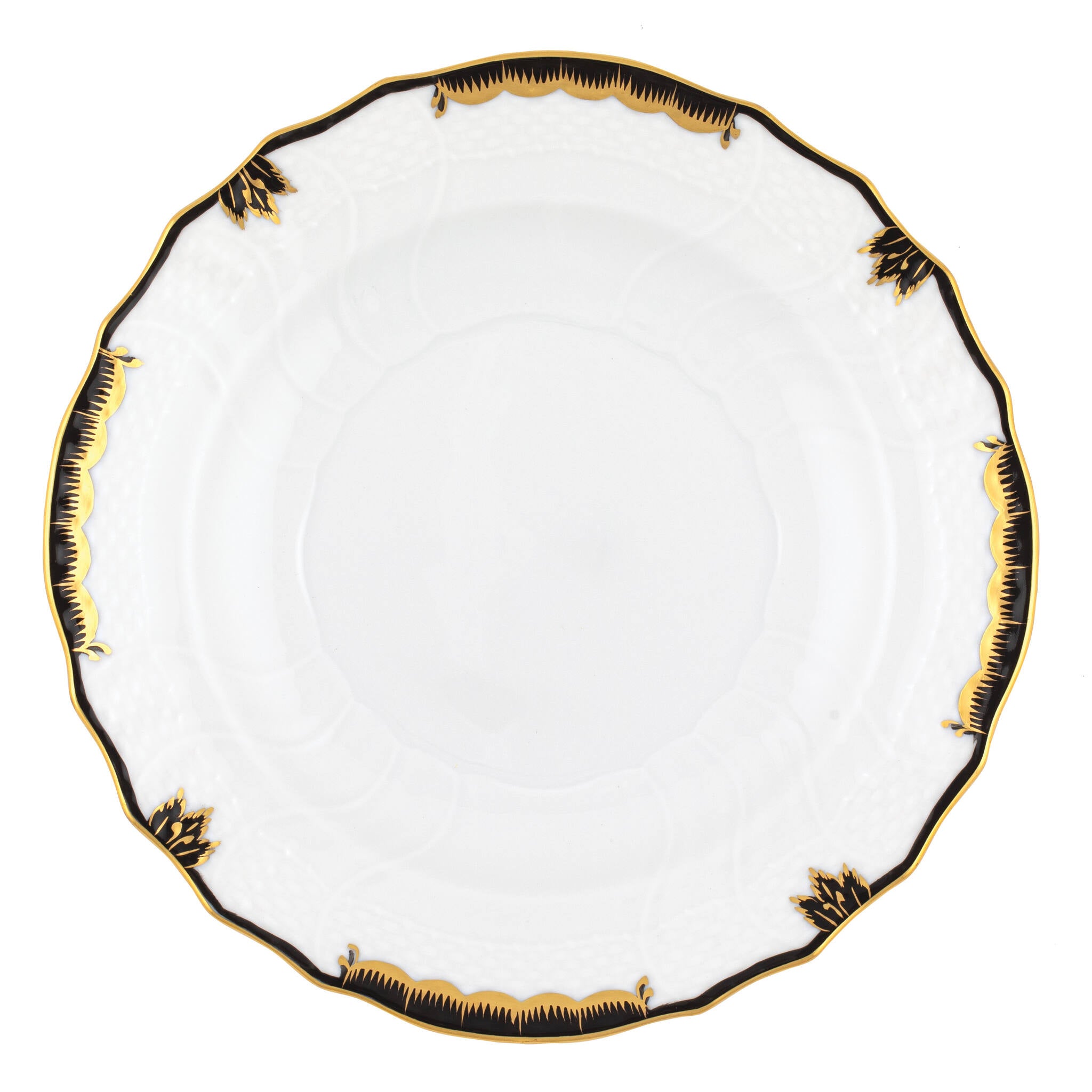 Hand-painted Herend Princess Victoria Black Salad Plate in fine porcelain, 7.5in D, on a white background