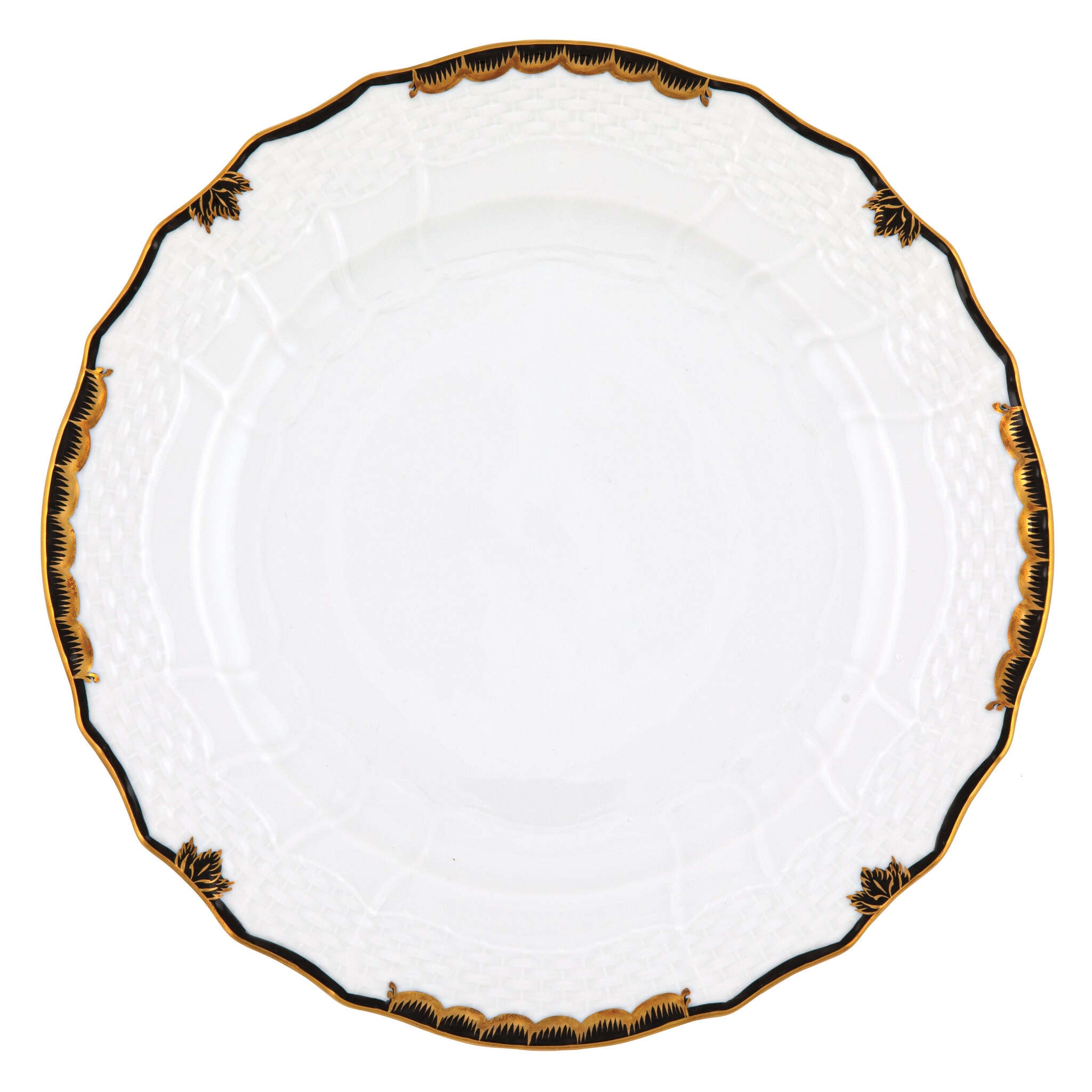 Hand-painted Herend Princess Victoria Black Service Plate in fine porcelain, 11in D, on a white background