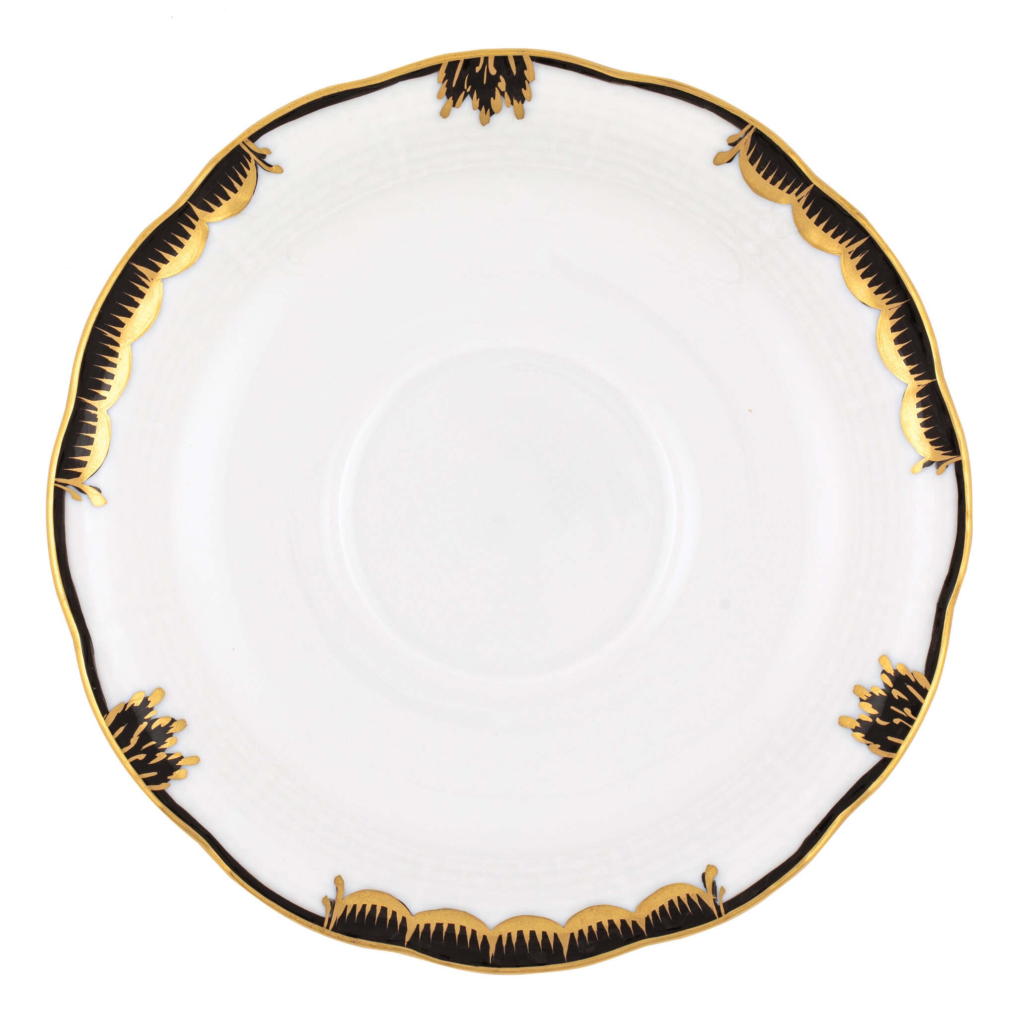 Hand-painted Herend Princess Victoria Black Tea Saucer Cup & Saucer Set in fine porcelain, 6in D, on a white background