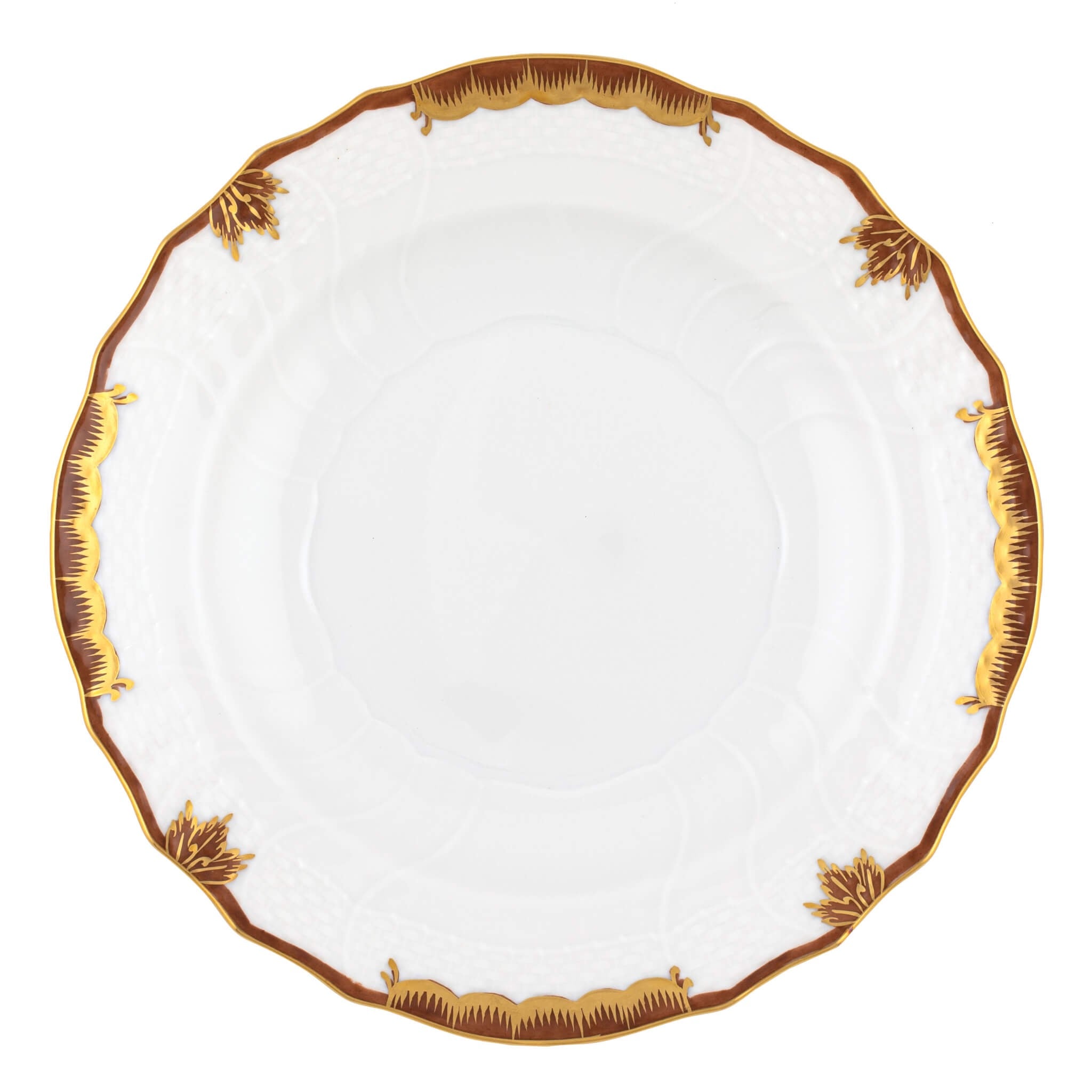 Hand-painted Herend Princess Victoria Brown Salad Plate in fine porcelain, 7.5in D, on a white background