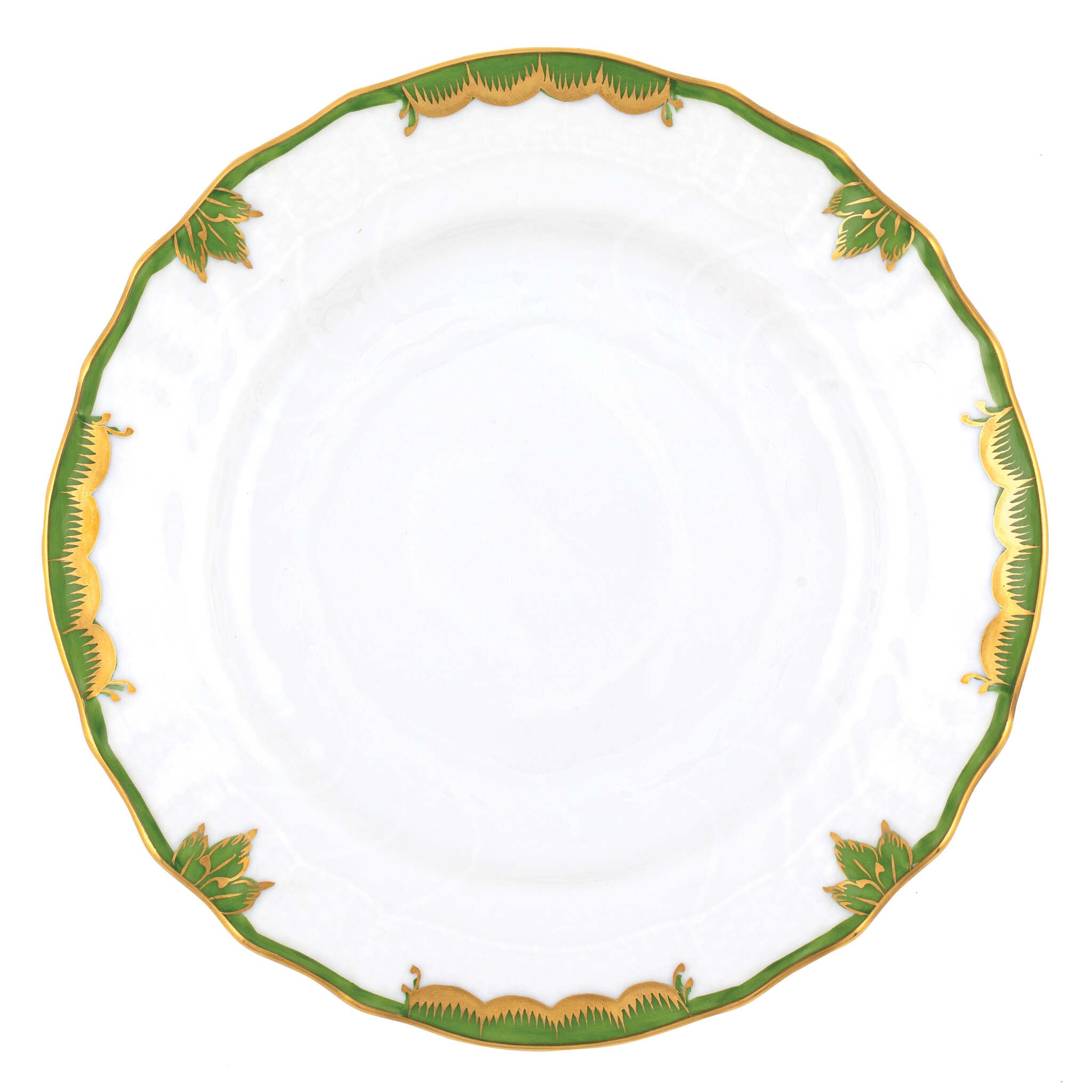 Hand-painted Herend Princess Victoria Dark Green Bread and Butter Plate in fine porcelain, 6in D, on a white background