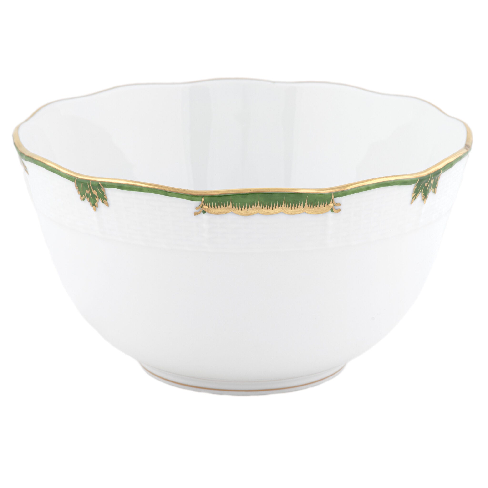 Hand-painted Herend Princess Victoria Dark Green Round Bowl in fine porcelain, (3.5 PT) 7.5in D, on a white background