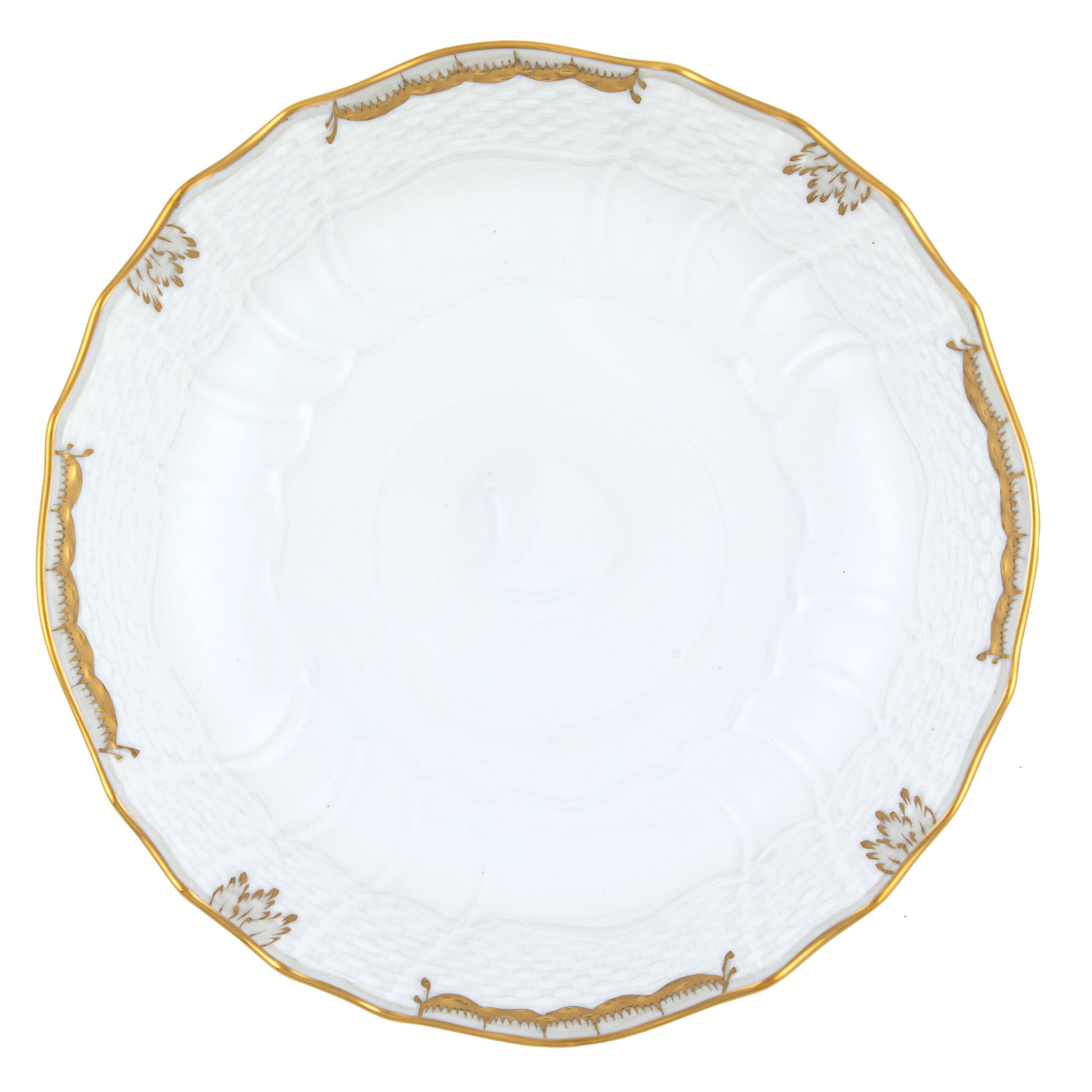 Hand-painted Herend Princess Victoria Gray Scalloped Dinner Bowl in fine porcelain, 8in D X 2in H, on a white background