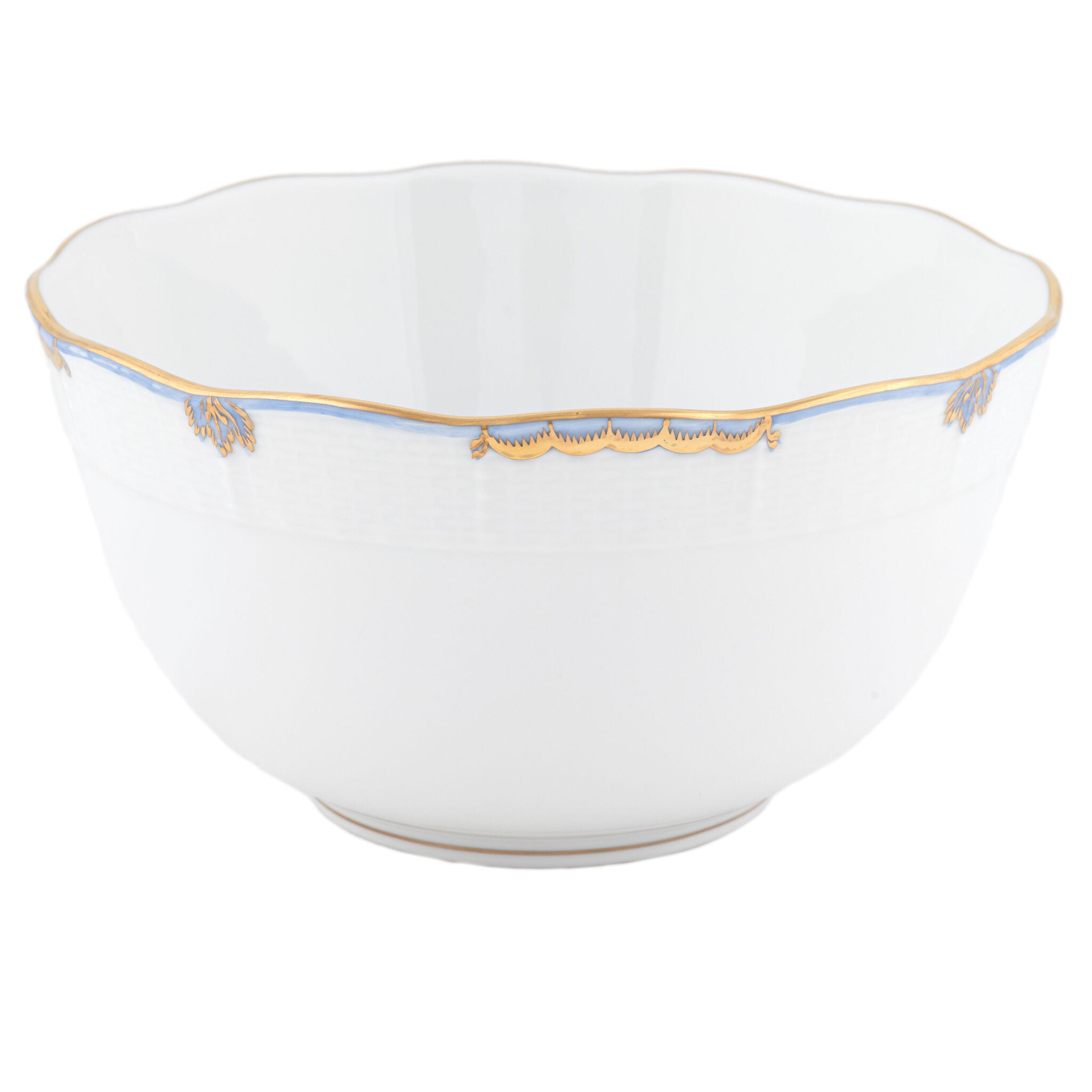 Hand-painted Herend Princess Victoria Light Blue Round Bowl in fine porcelain, (3.5 PT) 7.5in D, on a white background