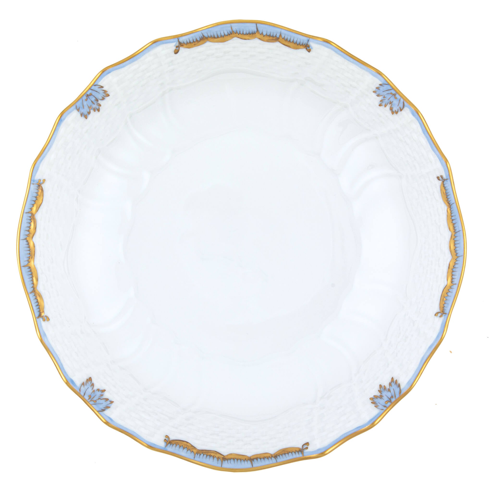 Hand-painted Herend Princess Victoria Light Blue Scalloped Dinner Bowl in fine porcelain, 8in D X 2in H, on a white background