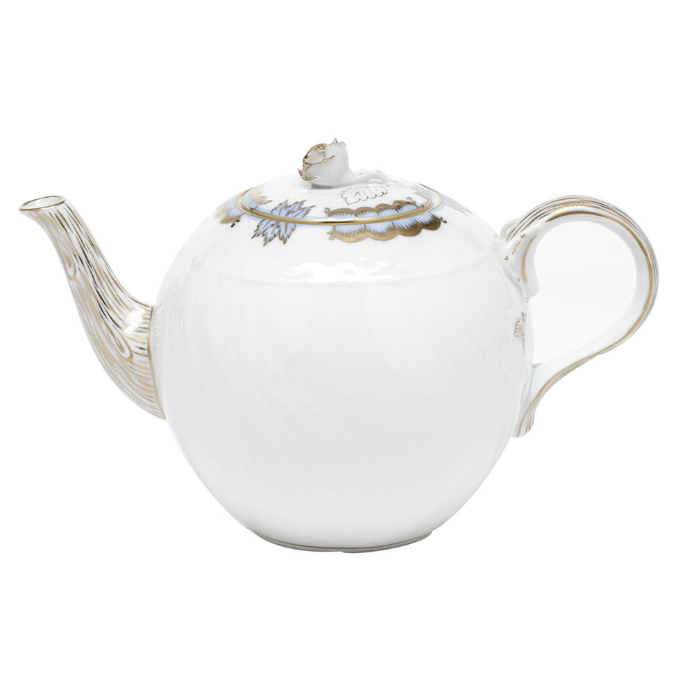 Hand-painted Herend Princess Victoria Light Blue Tea Pot with Rose Teapot in fine porcelain, (36 OZ) 5.5in H, on a white background