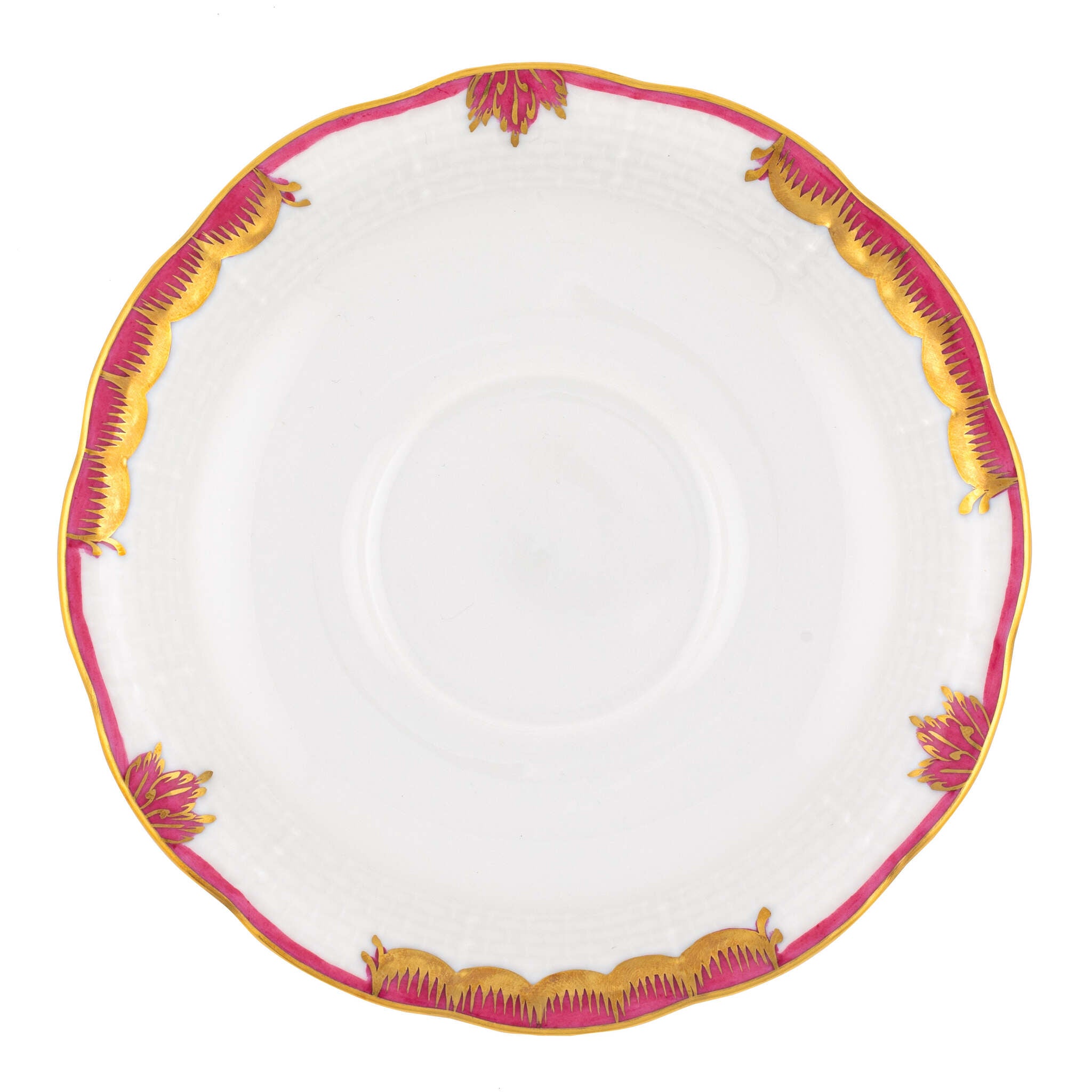 Hand-painted Herend Princess Victoria Pink Tea Saucer Cup & Saucer Set in fine porcelain, 6in D, on a white background