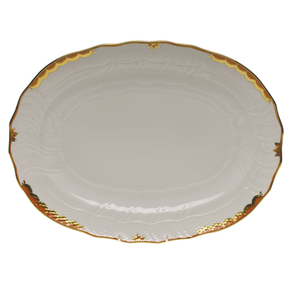 Hand-painted Herend Princess Victoria Rust Platter in fine porcelain, 15in L X 11.5in W, on a white background