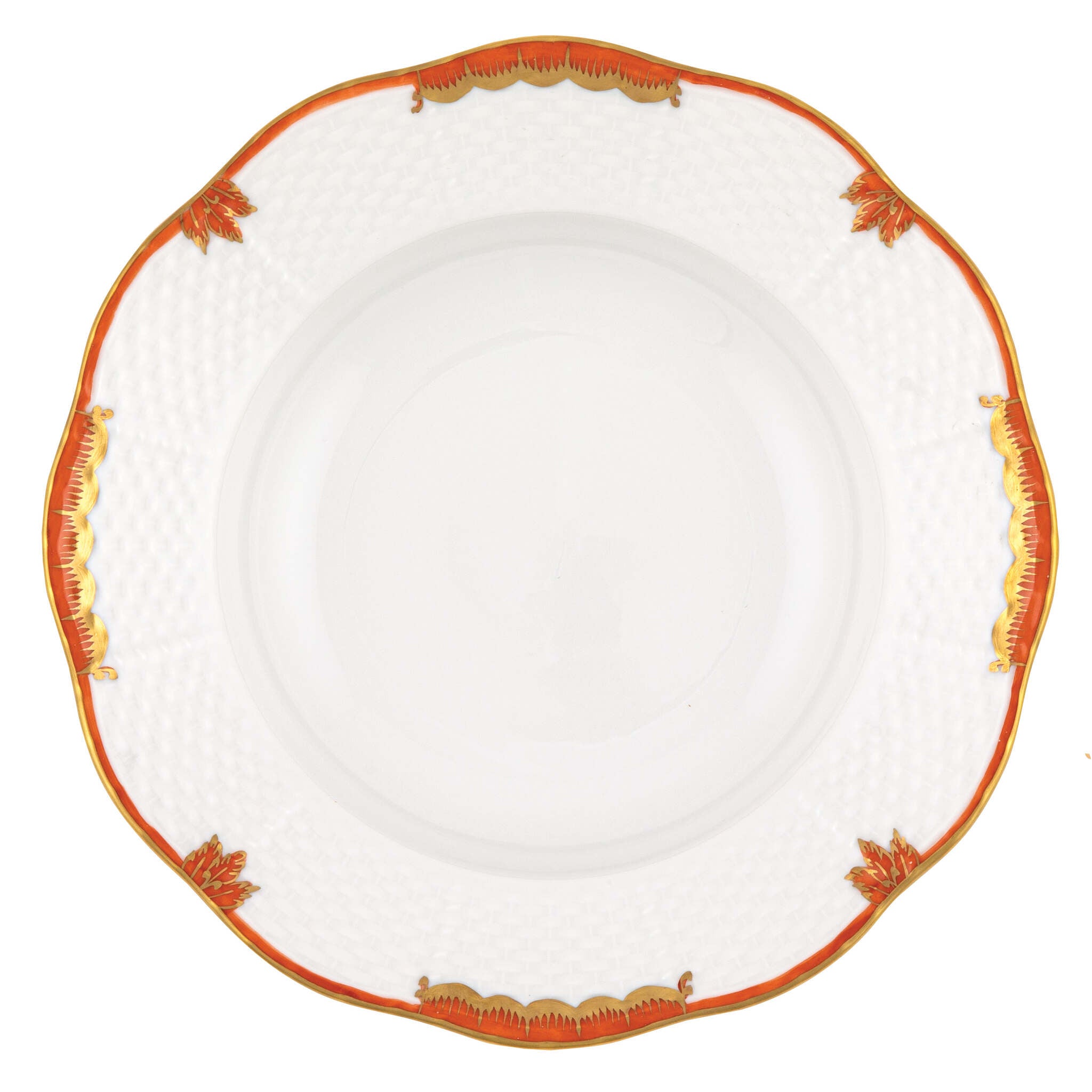 Hand-painted Herend Princess Victoria Rust Rim Soup Plate Soup Plates & Rimmed Soup Bowl in fine porcelain, 8in D, on a white background