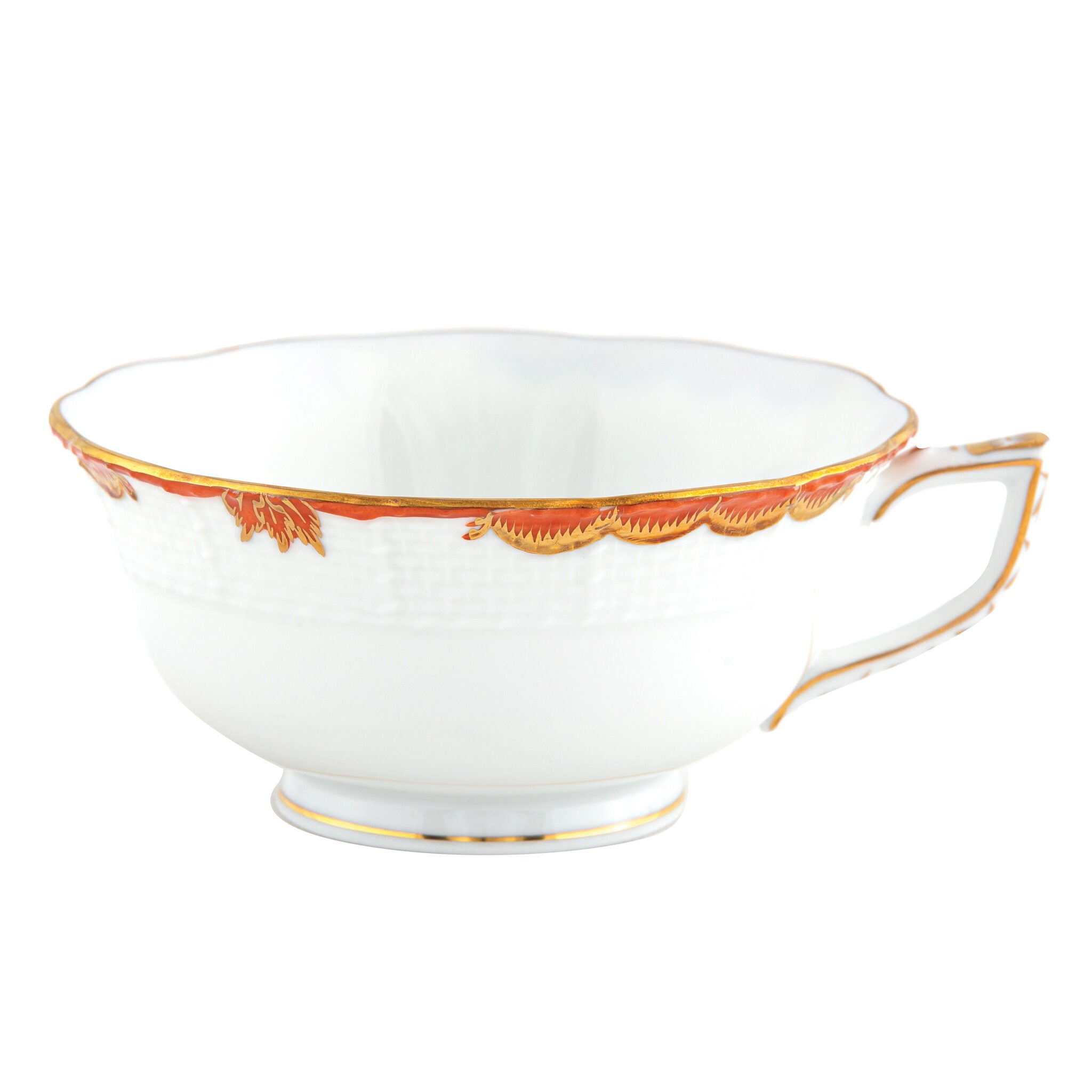 Hand-painted Herend Princess Victoria Rust Tea Cup Cup & Saucer Set in fine porcelain, on a white background