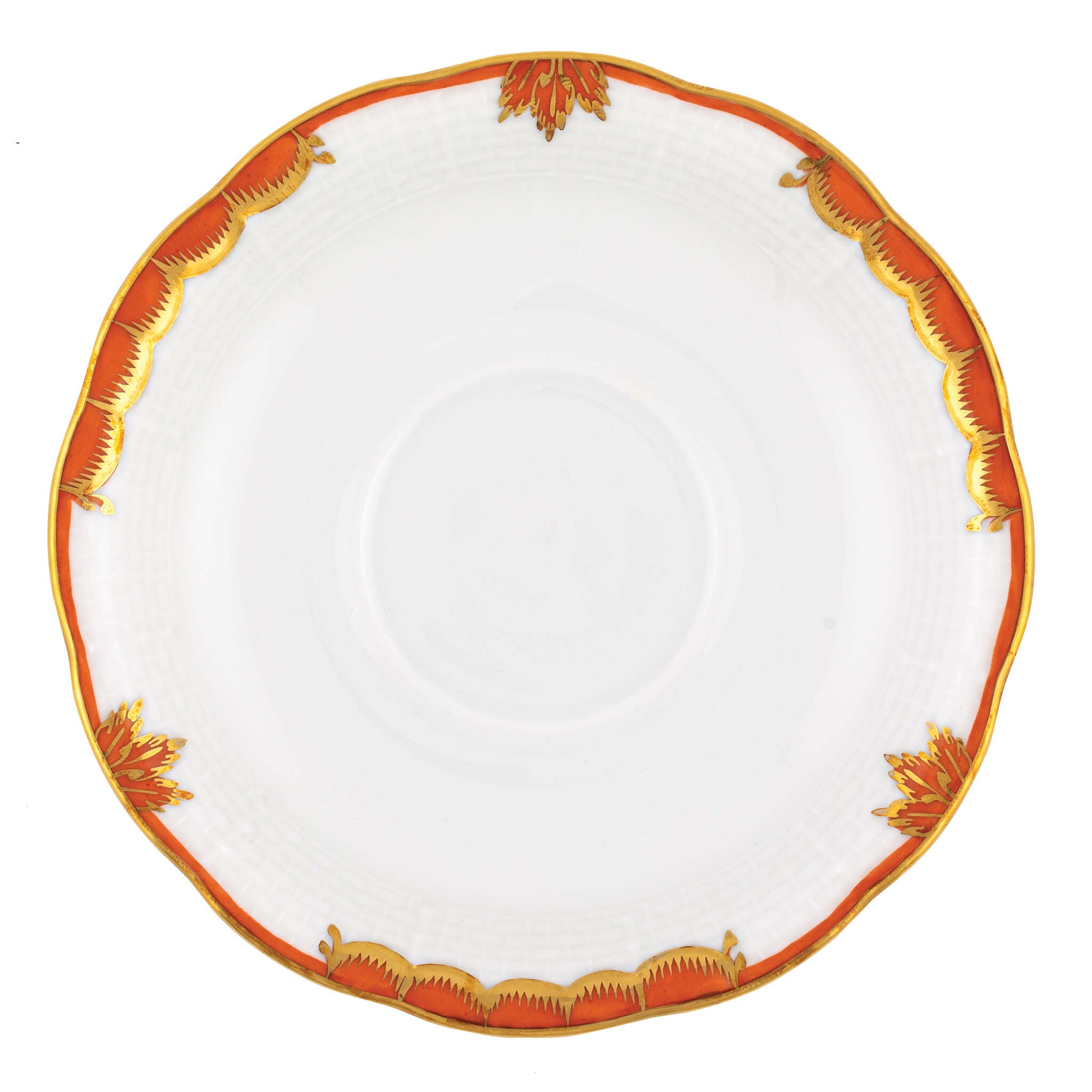Hand-painted Herend Princess Victoria Rust Tea Saucer Cup & Saucer Set in fine porcelain, 6in D, on a white background
