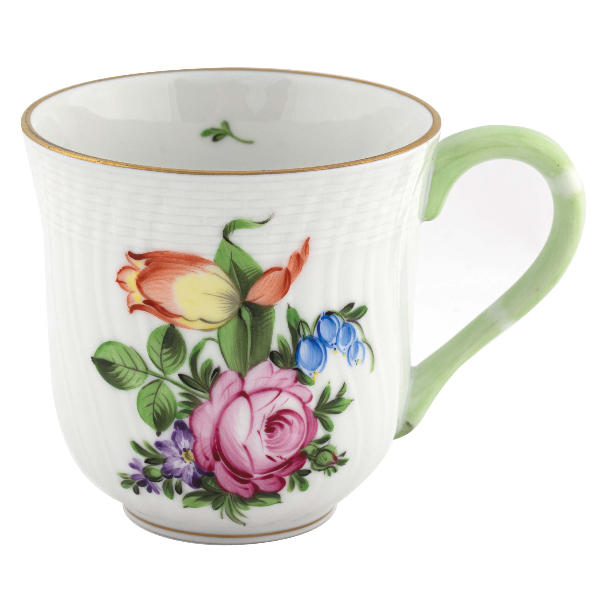 Hand-painted Herend Printemps Mug - Motif 02 in fine porcelain, (10 OZ) 3.5in H, on a white background