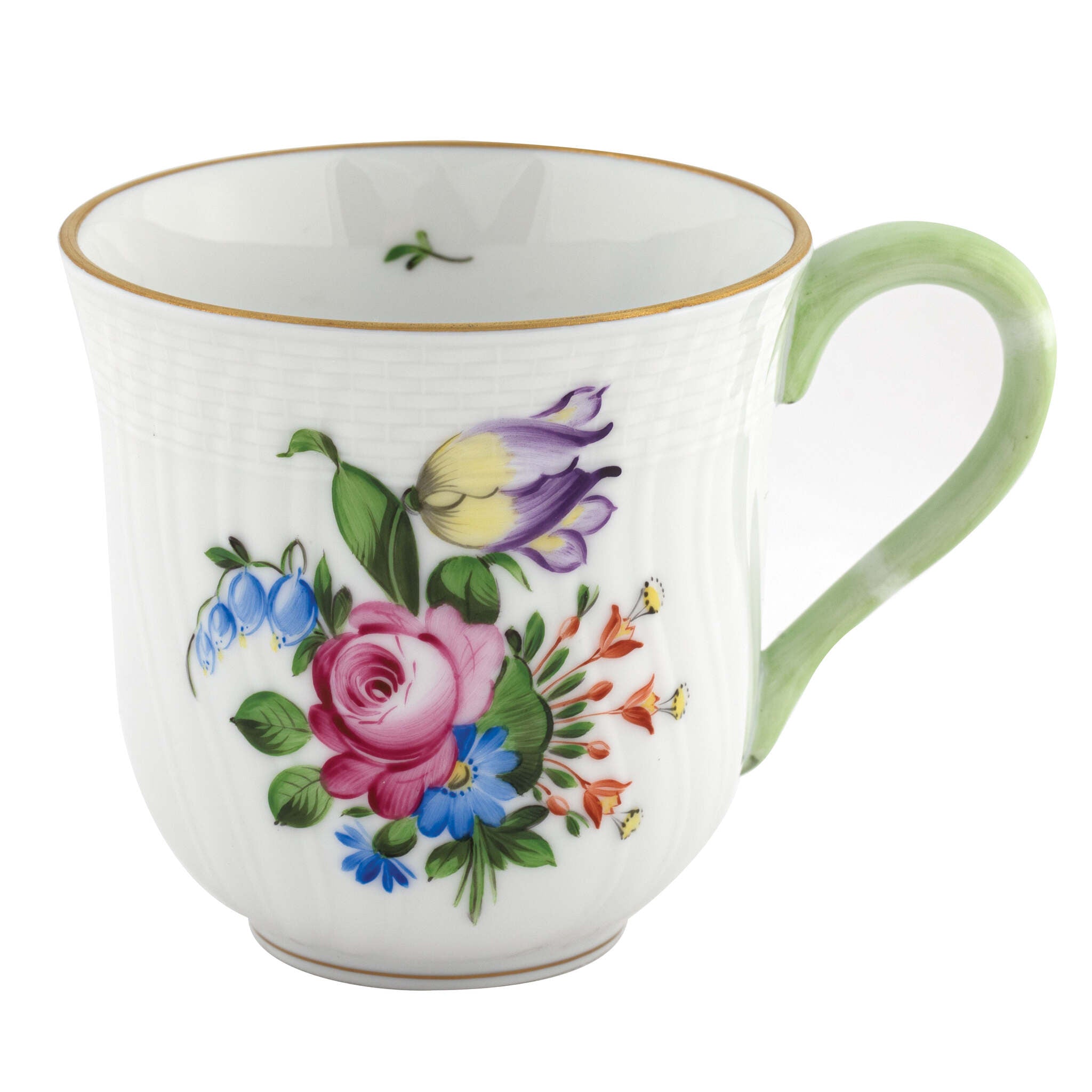 Hand-painted Herend Printemps Mug - Motif 04 in fine porcelain, (10 OZ) 3.5in H, on a white background