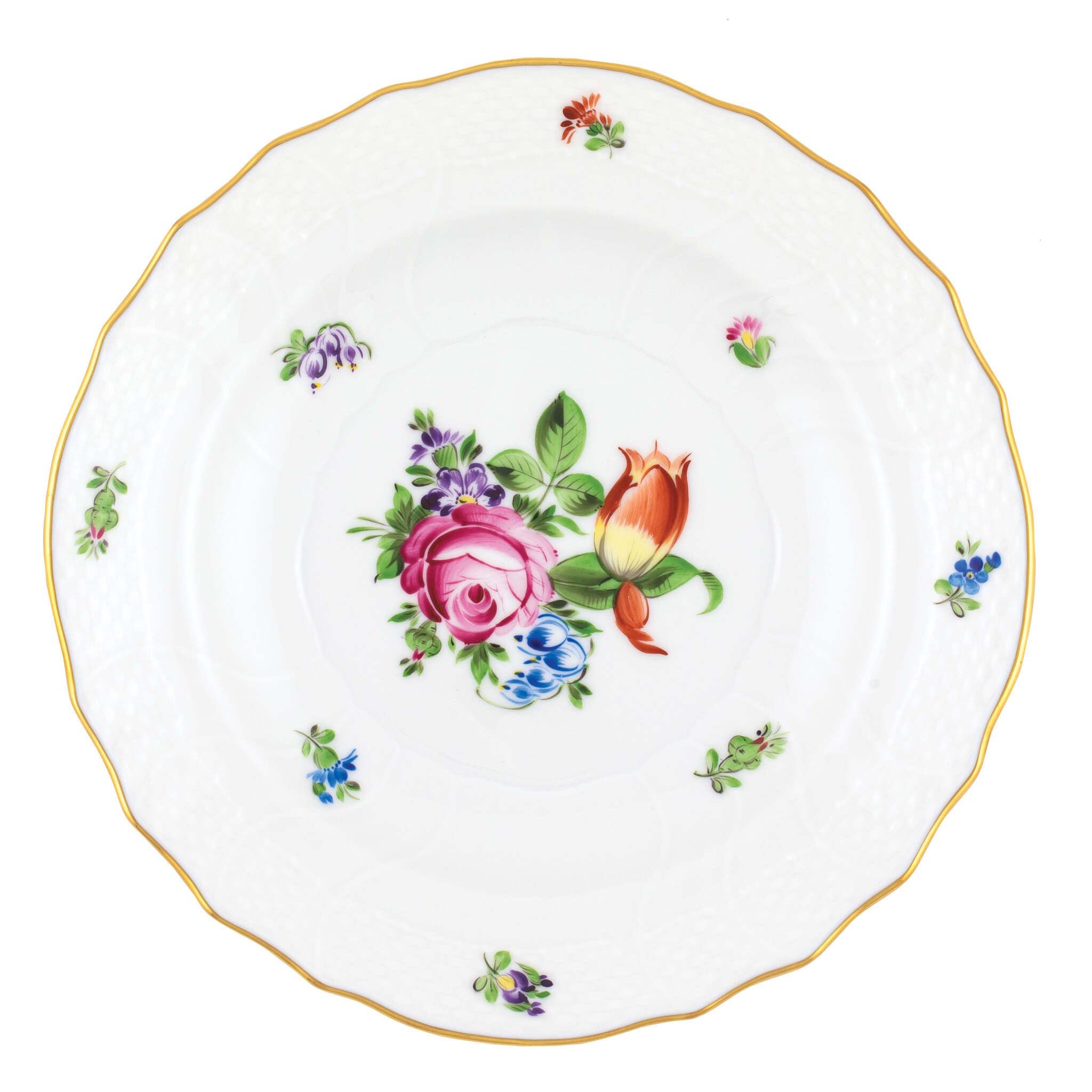 Hand-painted Herend Printemps Salad Plate in fine porcelain, 7.5in D,, Motif 2, on a white background