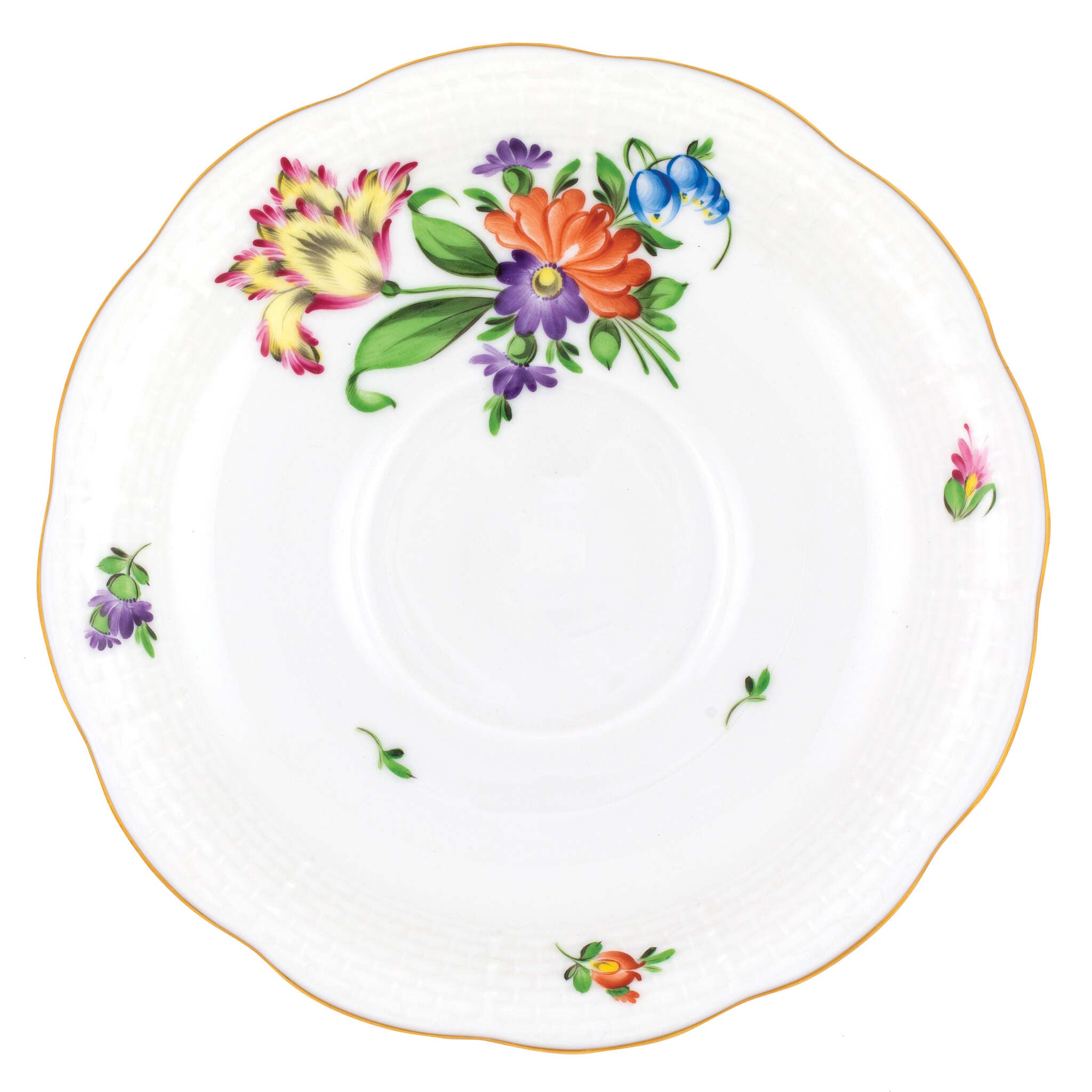 Hand-painted Herend Printemps Tea Saucer Cup & Saucer Set in fine porcelain, 6in D,, Motif 5, on a white background