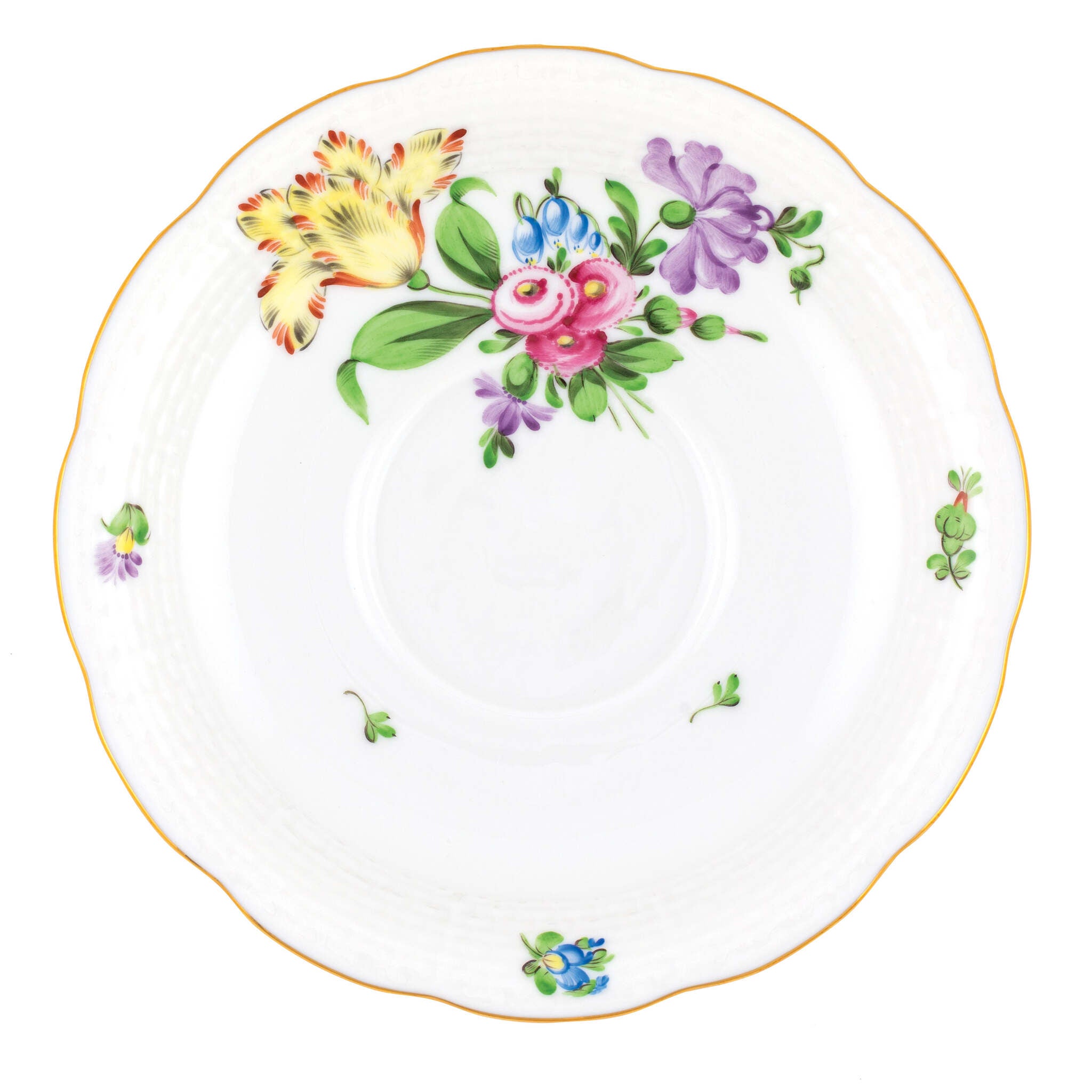 Hand-painted Herend Printemps Tea Saucer Cup & Saucer Set in fine porcelain, 6in D,, Motif 6, on a white background