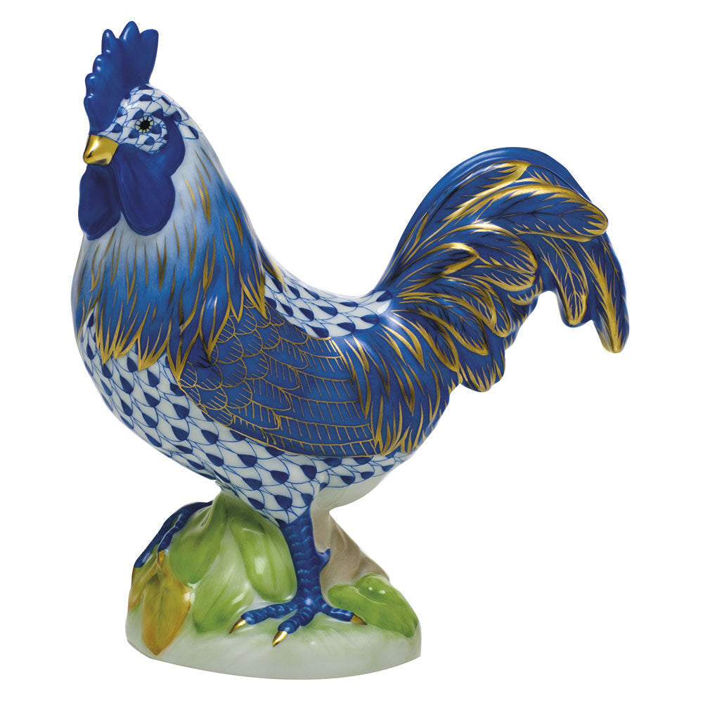 Proud Rooster Figurine in hand-painted Sapphire porcelain by Herend of Hungary