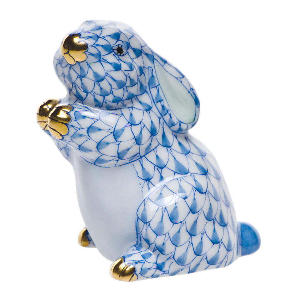 Herend Pudgy Bunny Figurine porcelain figurine painted in the Blue fishnet pattern