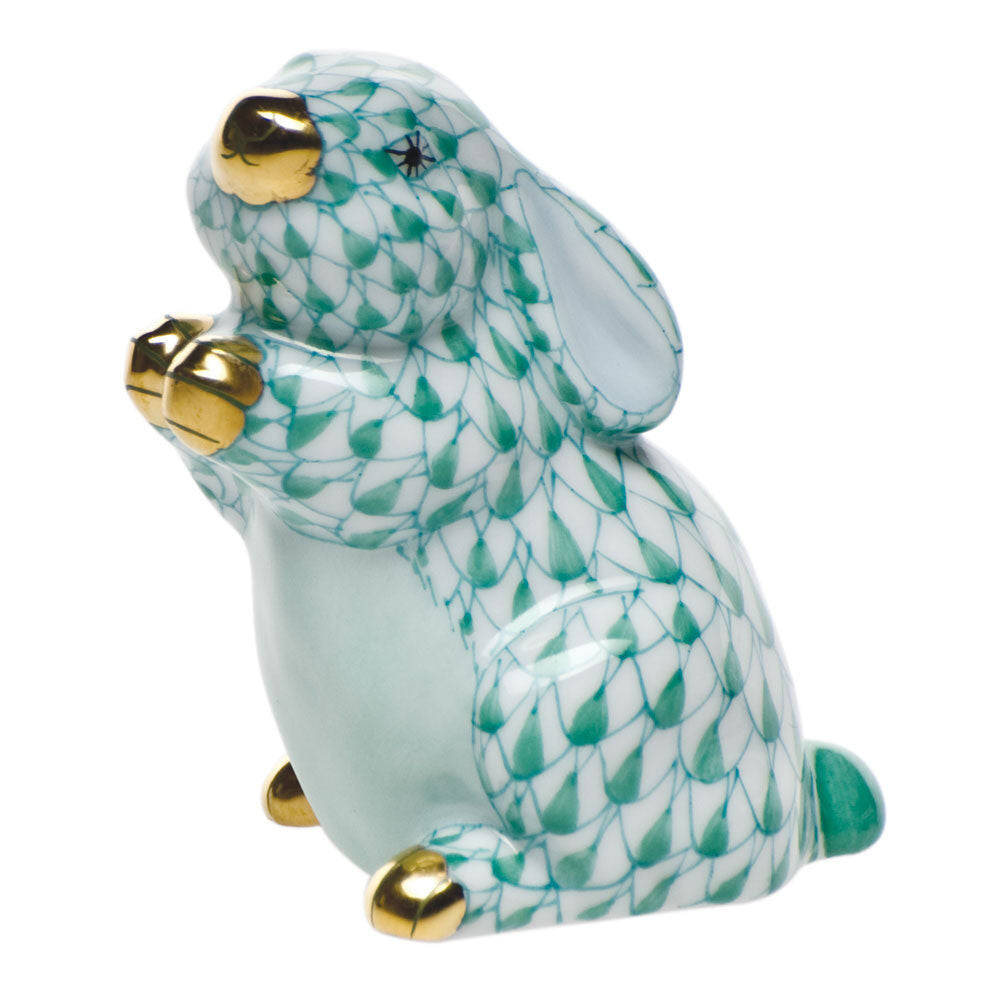 Pudgy Bunny Figurine in hand-painted Green porcelain by Herend of Hungary