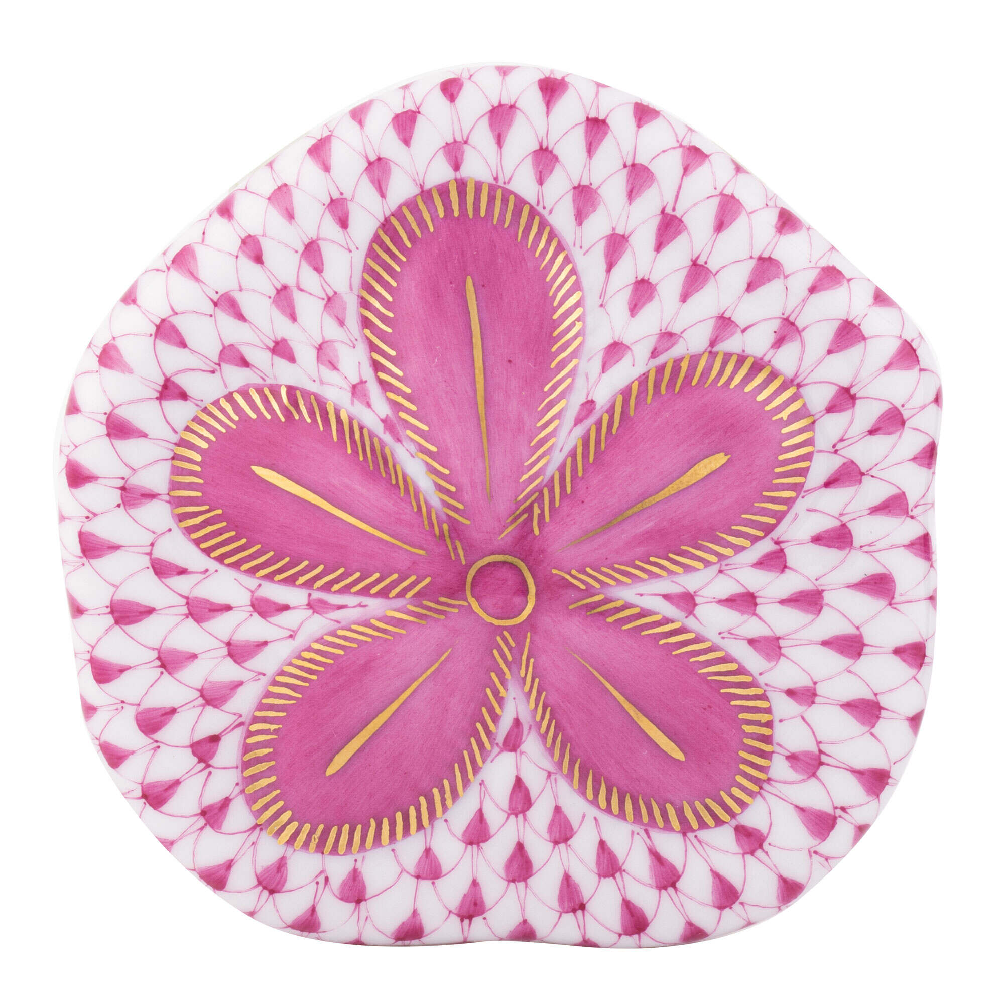Herend Puffy Sand Dollar Figurine porcelain figurine painted in the Raspberry fishnet pattern