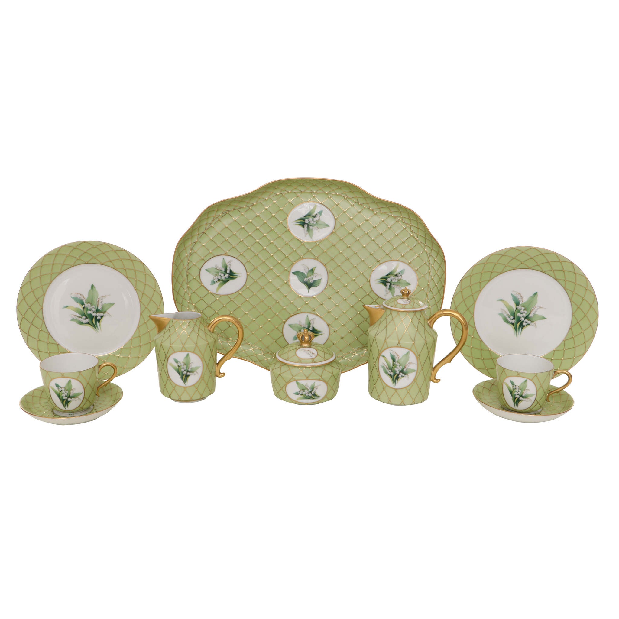 Hand-painted Herend Queen Elizabeth Tea Set in fine porcelain, on a white background