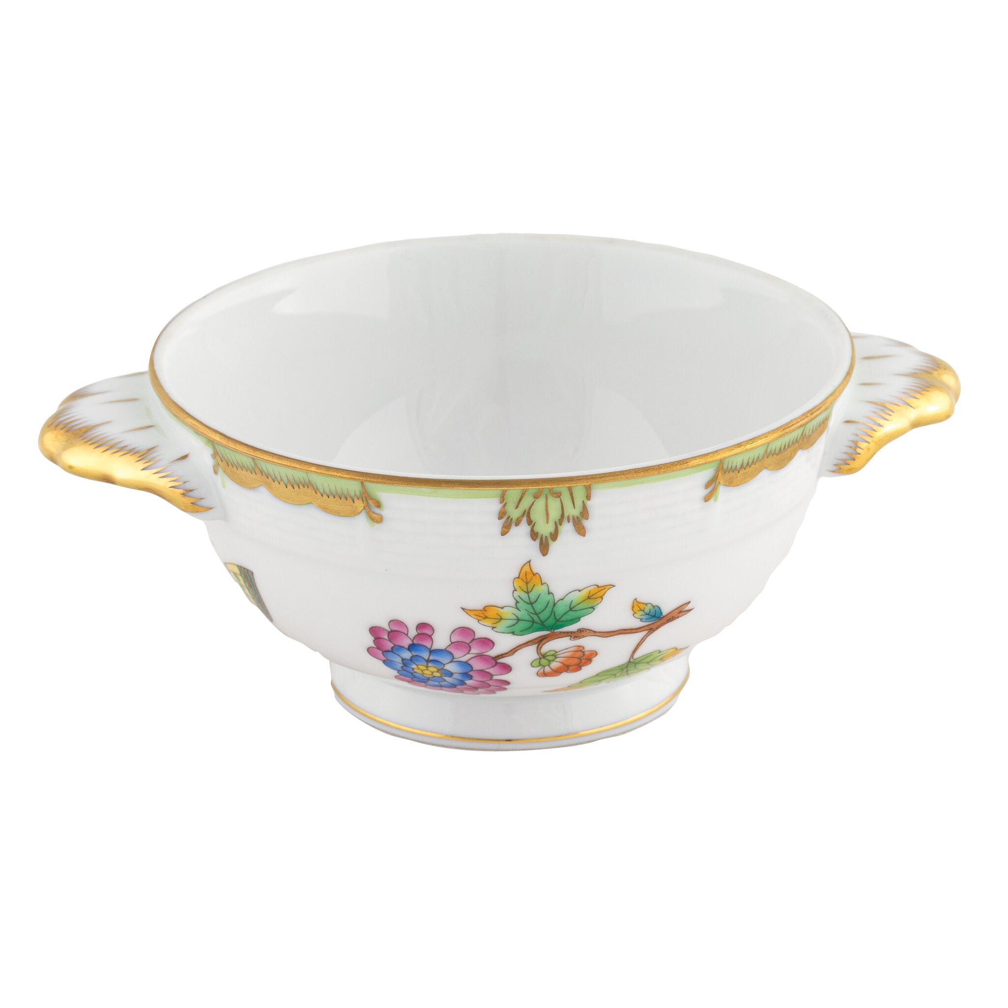 Hand-painted Herend Queen Victoria Bouillon Cup in fine porcelain, on a white background