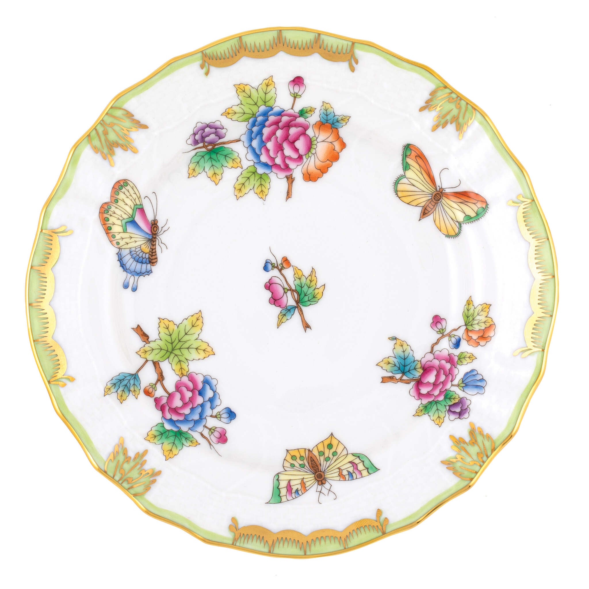 Hand-painted Herend Queen Victoria Bread and Butter Plate in fine porcelain, 6in D, on a white background